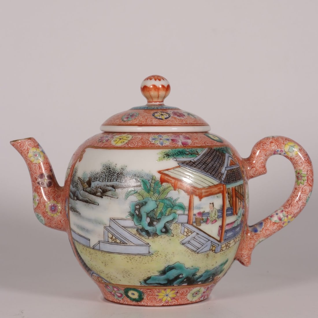 An Exquisite Famille-Rose Character and Story Pattern Ewer: An Exquisite Famille-Rose Character and Story Pattern Ewer,Qing Dynasty, China,Qianlong Six-character Mark,Size:5.5inx7.3in