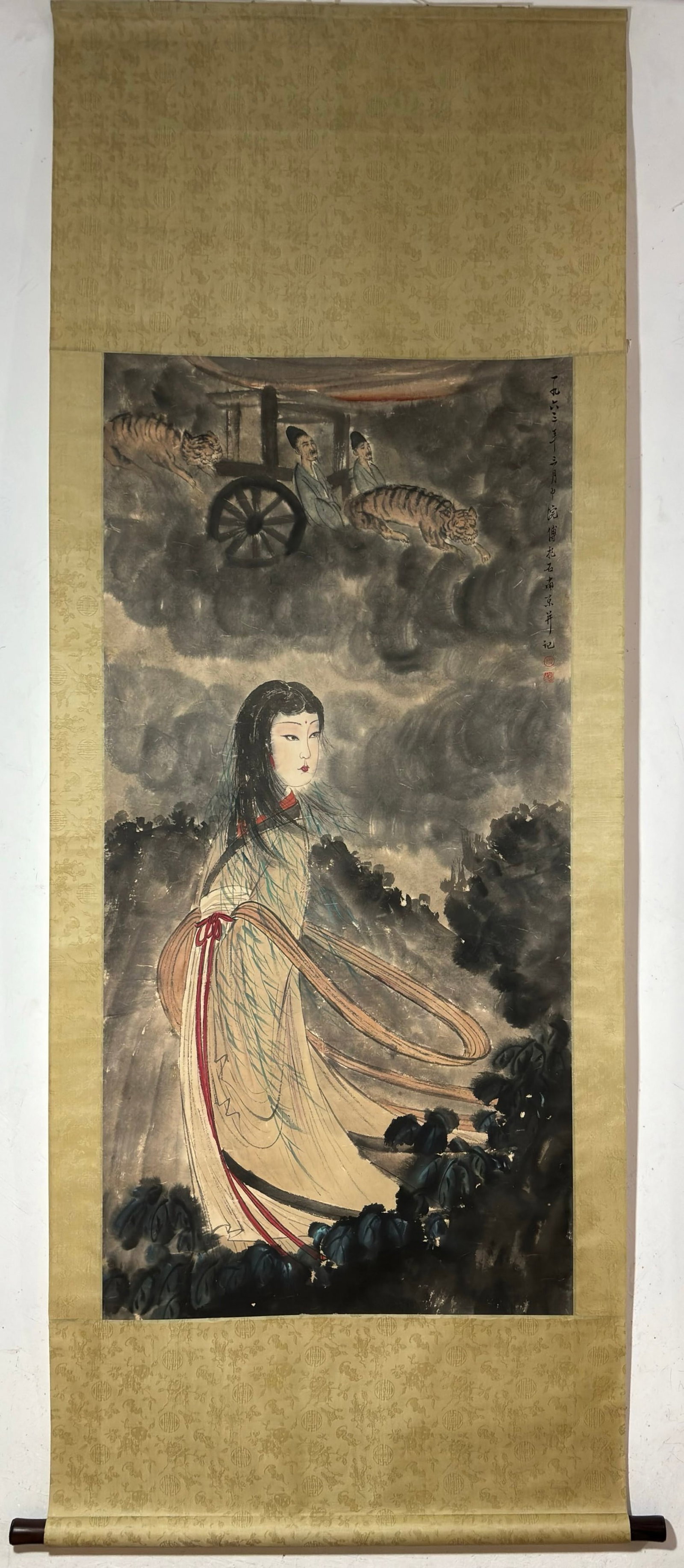A Chinese Vertical Scroll Ink Painting of Figure on Paper: A Chinese Vertical Scroll Ink Painting of Figure on Paper,Fu Baoshi,Size:54.5inx26.8in 一幅中国水墨人物画立轴,傅抱石