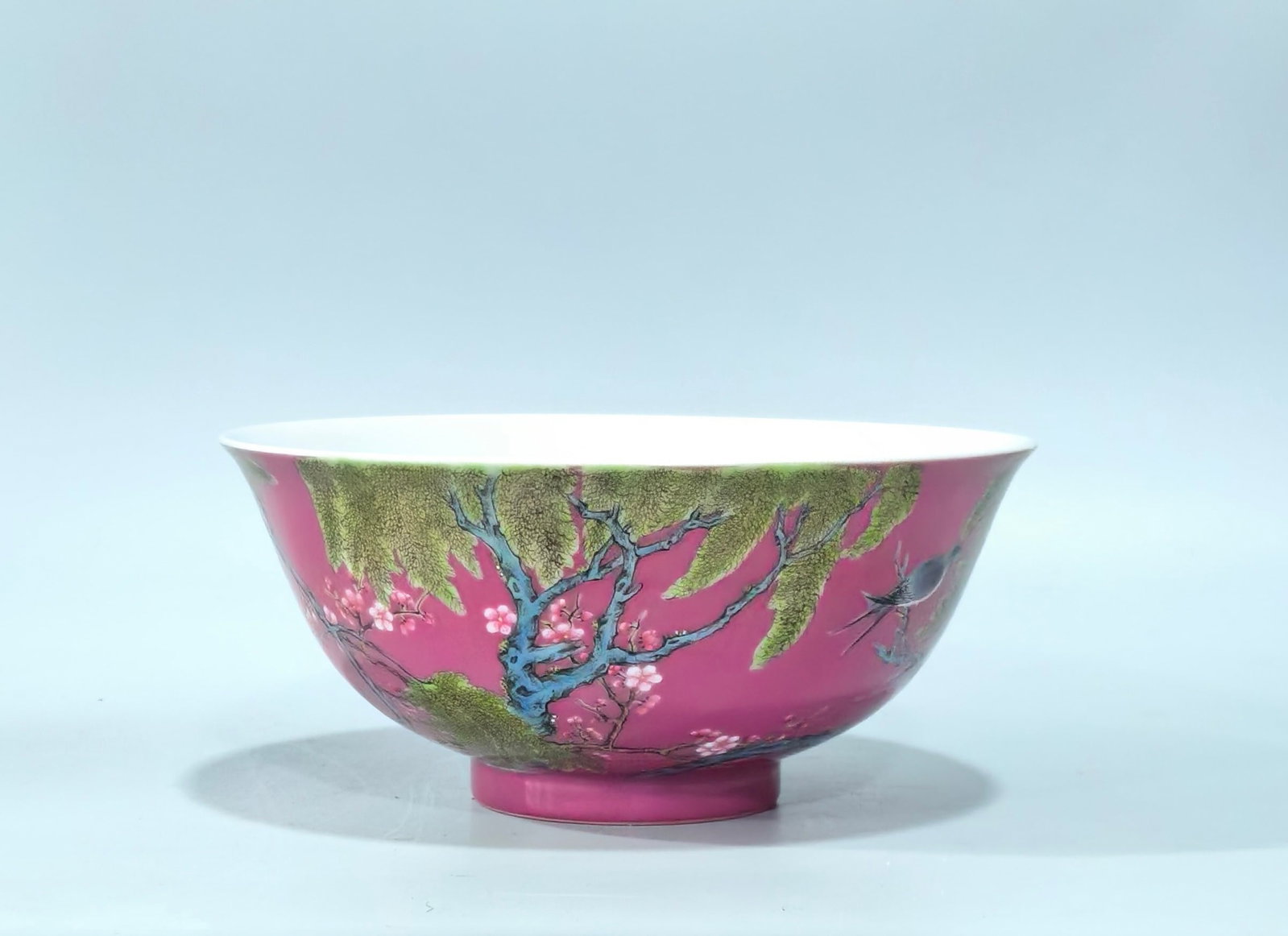 An Exquisite Enamel Ruby Red-Glazed Flower and Bird Pattern Bowl,with poem: An Exquisite Enamel Ruby Red-Glazed Flower and Bird Pattern Bowl,with poem,Qing Dynasty,China,Yongzheng Four-character Mark,Size:3.1inx6.5in