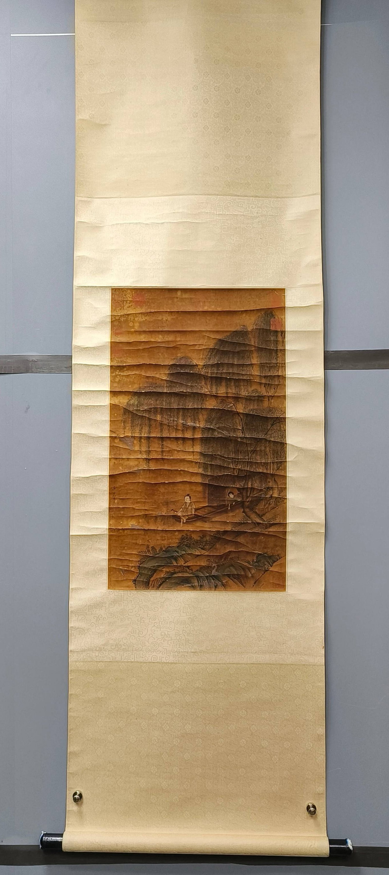 A Chinese Vertical Scroll Ink Painting of Landscape and Figure on Paper: A Chinese Vertical Scroll Ink Painting of Landscape and Figure on Paper,Zi Ang,Size:24.8inx14.2in