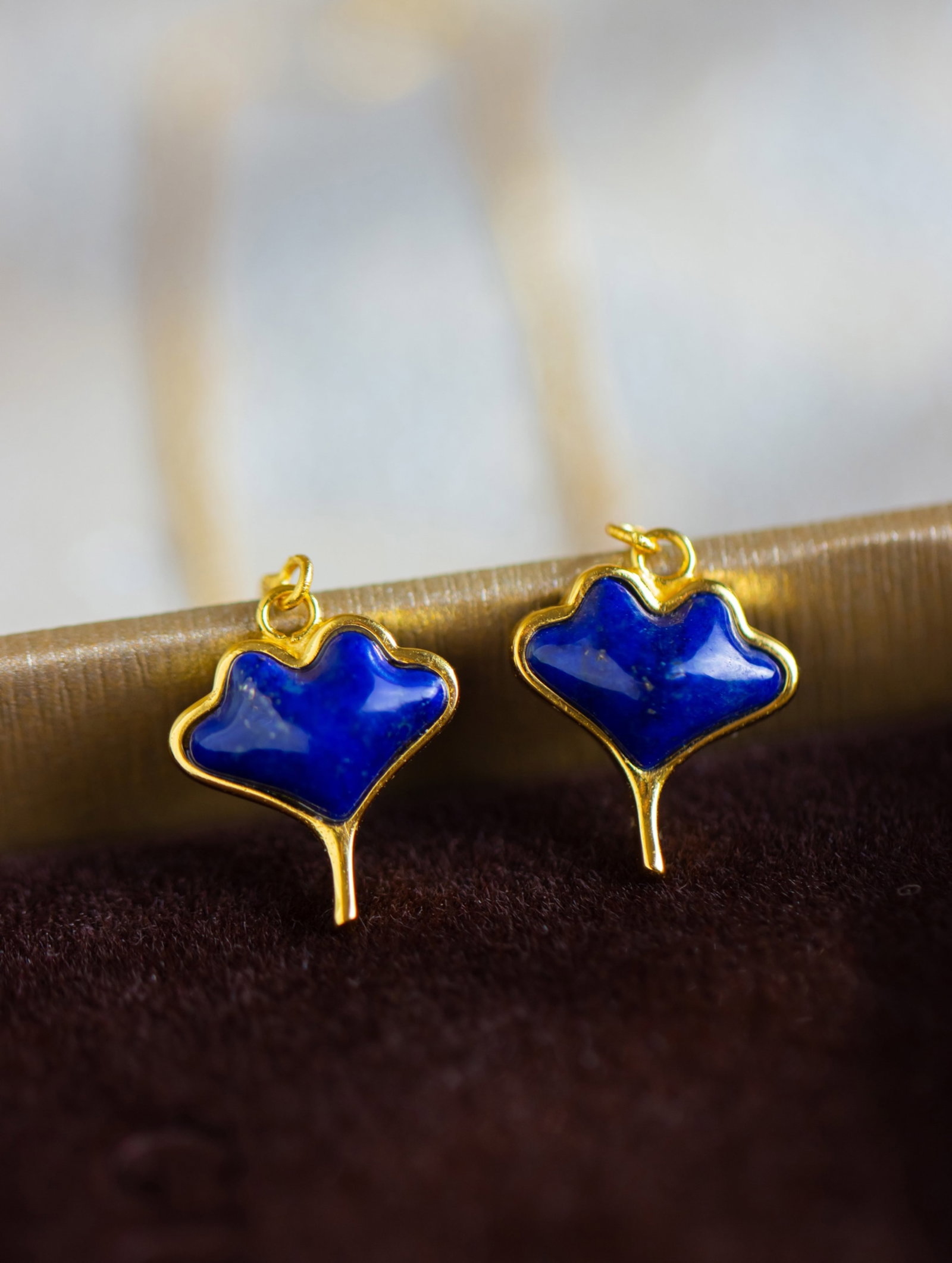 A Pair of Exquisite Sterling Silver-Gold Plated Inlaid Lapis Lazuli Earrings (1 of 4)
