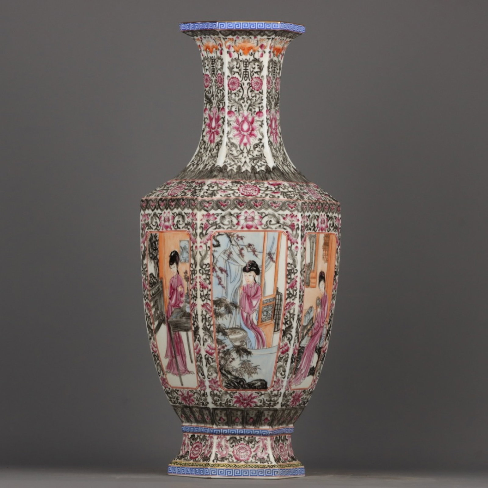 A Huge Enamel Character and Story Pattern Vase: A Huge Enamel Character and Story Pattern Vase,Qing Dynasty,China,Yongzheng Four-character Mark,Size:22.6inx10.6in 珐琅彩人物故事纹瓶,中