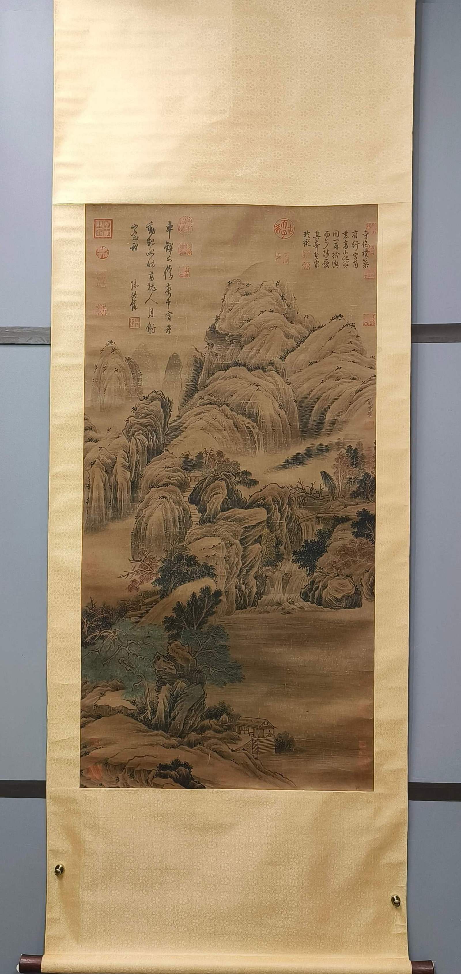 A Chinese Vertical Scroll Ink Painting of Landscape on Paper: A Chinese Vertical Scroll Ink Painting of Landscape on Paper,Fan Kuan,Size:50.4inx25.2in 一幅中国水墨山水画立轴,范宽