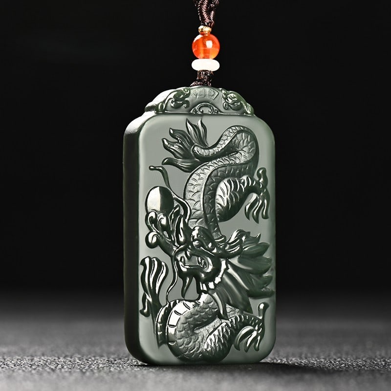 An Exquisite Cyan jade Dragon Pattern Pendant: An Exquisite Cyan jade Dragon Pattern Pendant,Size:2.4inx1.4inx0.3in 青玉龙纹挂件