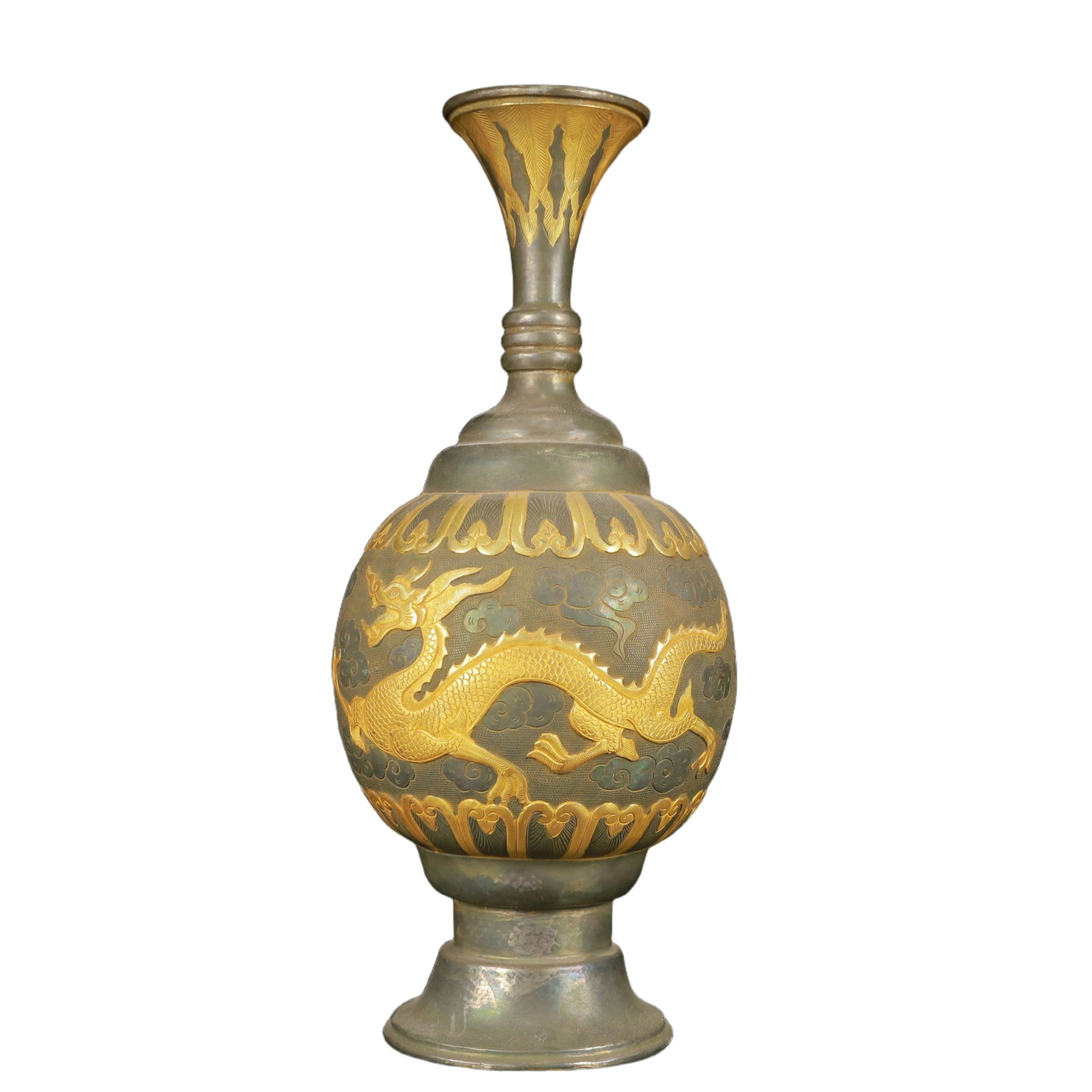 An Exquisite Gilt Silver Dragon Pattern Vase - 8