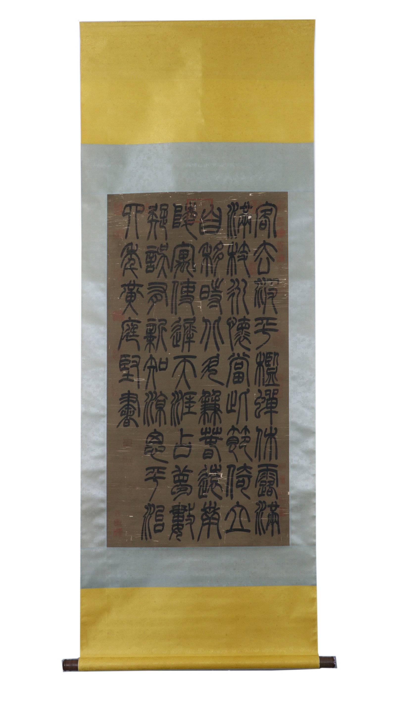 A Chinese Vertical Scroll Ink Calligraphy on Paper: A Chinese Vertical Scroll Ink Calligraphy on Paper,Huang Tingjian,Size:22.8inx44.5in 一幅中国水墨书法立轴,黄庭坚