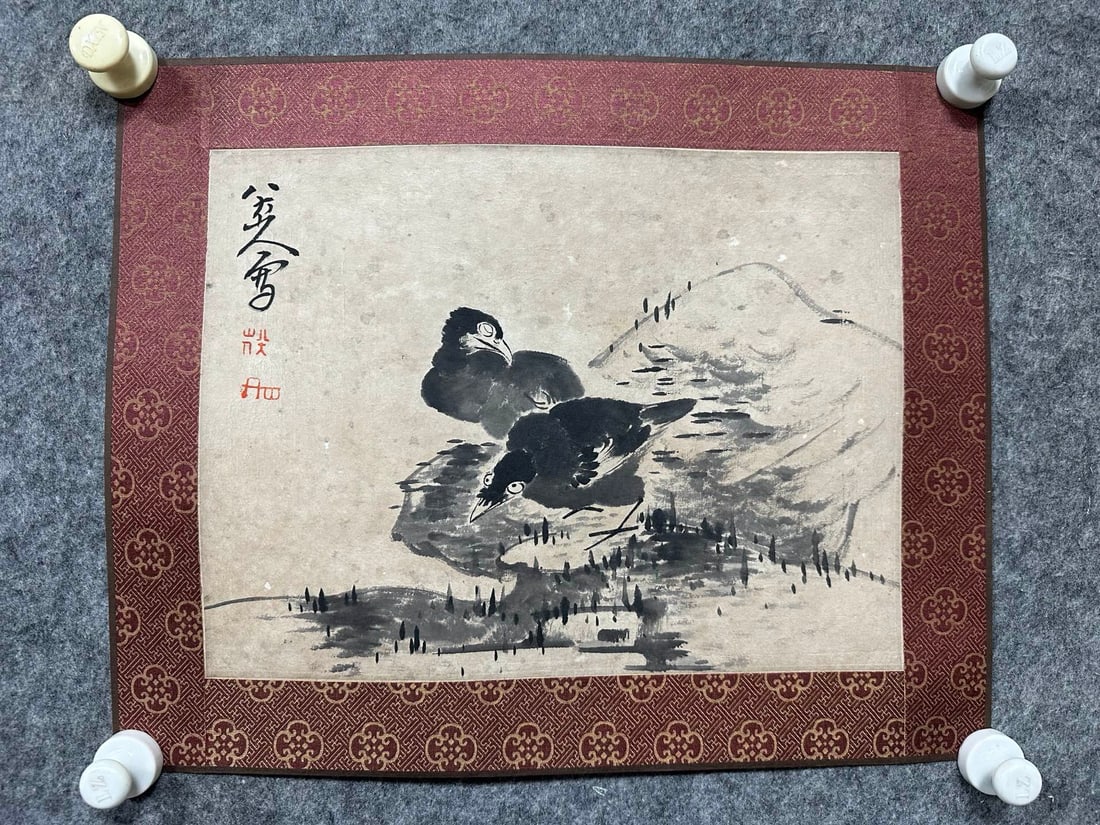 A Chinese Ink Painting of Bird on Paper ,Bada Shanren: A Chinese Ink Painting of Bird on Paper ,Bada Shanren,Size:(Without frame)11.2inx14.8in 一幅中国水墨鸟图,八大山人