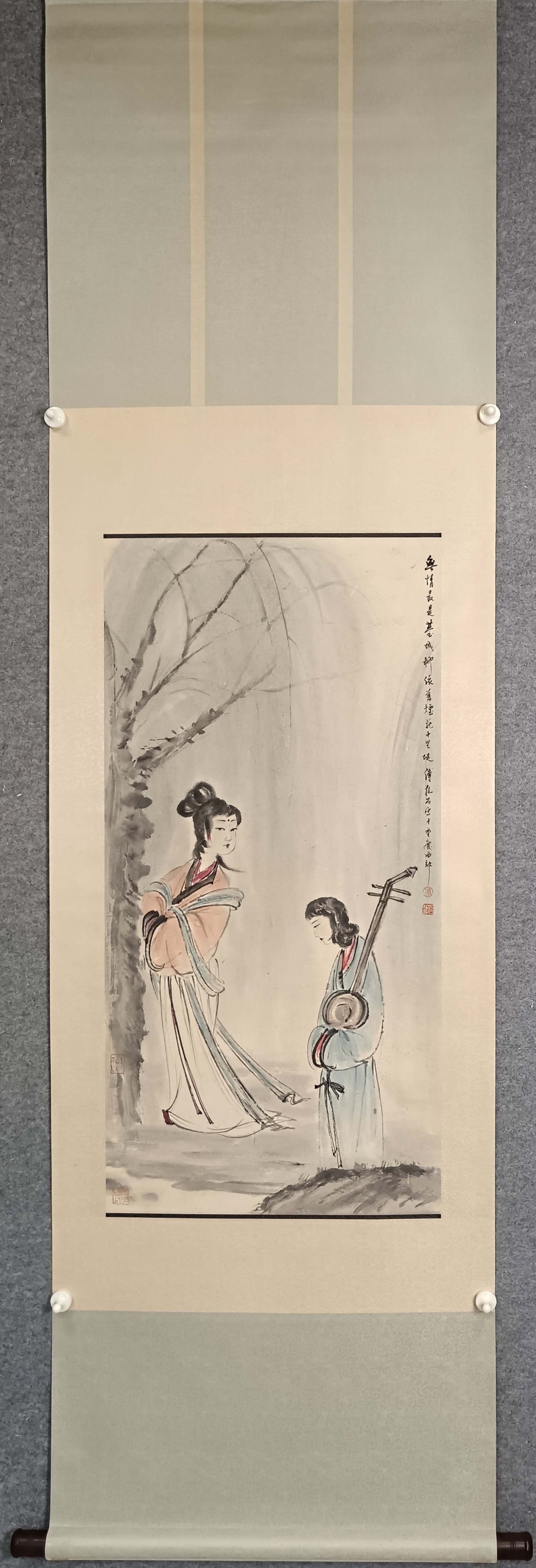 A Chinese Vertical Scroll Ink Painting of Figure and Story on Paper: A Chinese Vertical Scroll Ink Painting of Figure and Story on Paper,Fu Baoshi,Size:18.5inx37.4in