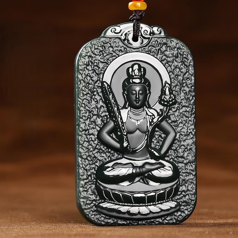 An Exquisite Cyan jade Statue of Bodhisattva Pendant: An Exquisite Cyan jade Statue of Bodhisattva Pendant 青玉菩萨像挂件