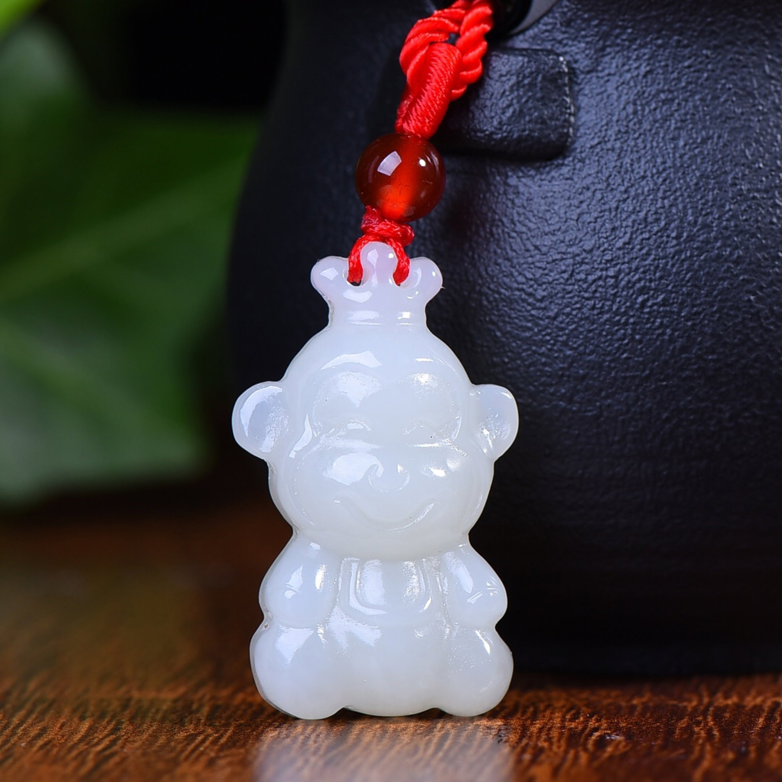An Exquisite White Jade Monkey Pendant: An Exquisite White Jade Monkey Pendant,Size:1.3inx0.9in 白玉猴挂件