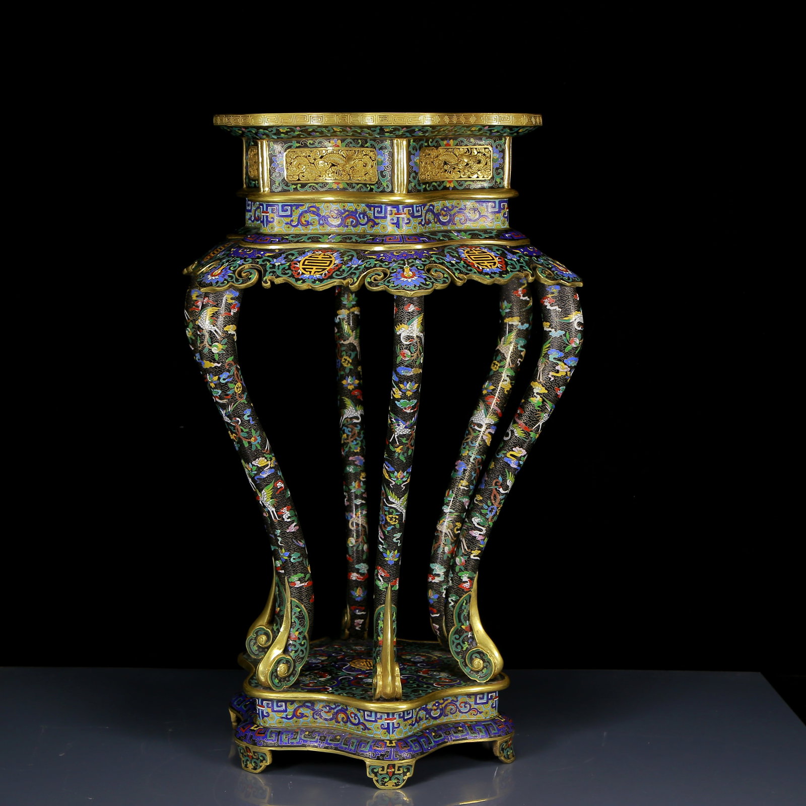 A Pair of Huge Cloisonne Auspicious Cloud and Crane Pattern Stools - 12