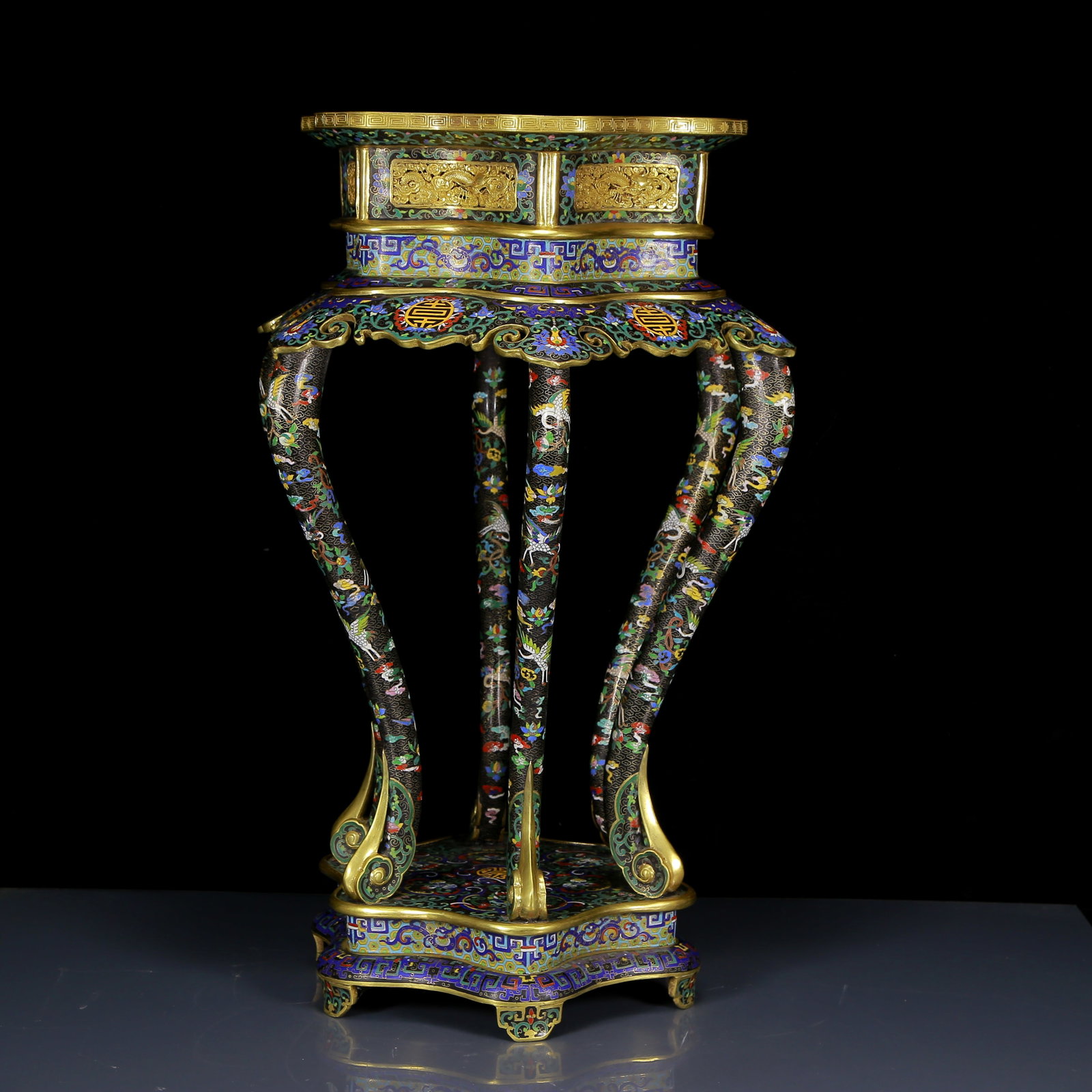 A Pair of Huge Cloisonne Auspicious Cloud and Crane Pattern Stools - 15