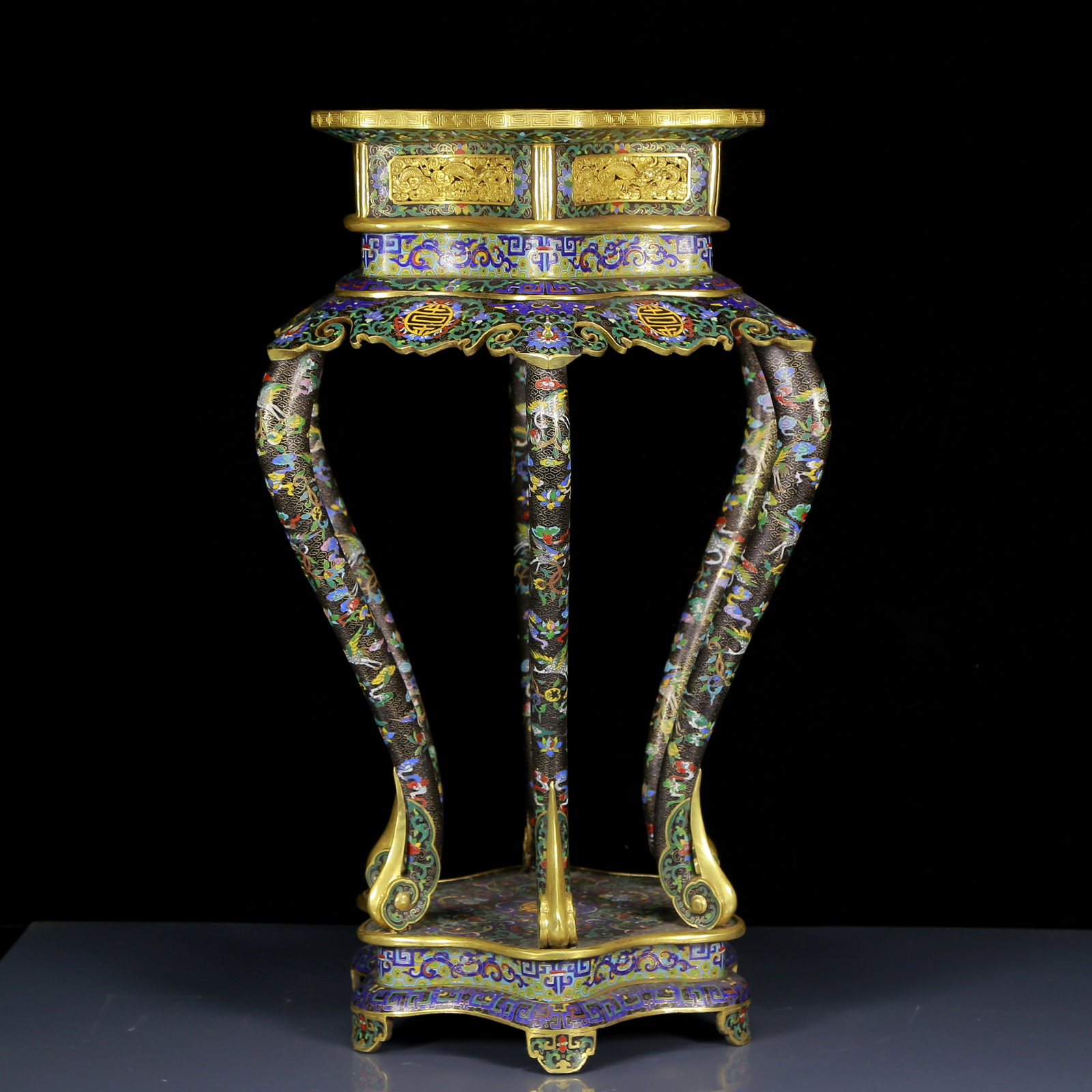 A Pair of Huge Cloisonne Auspicious Cloud and Crane Pattern Stools - 4