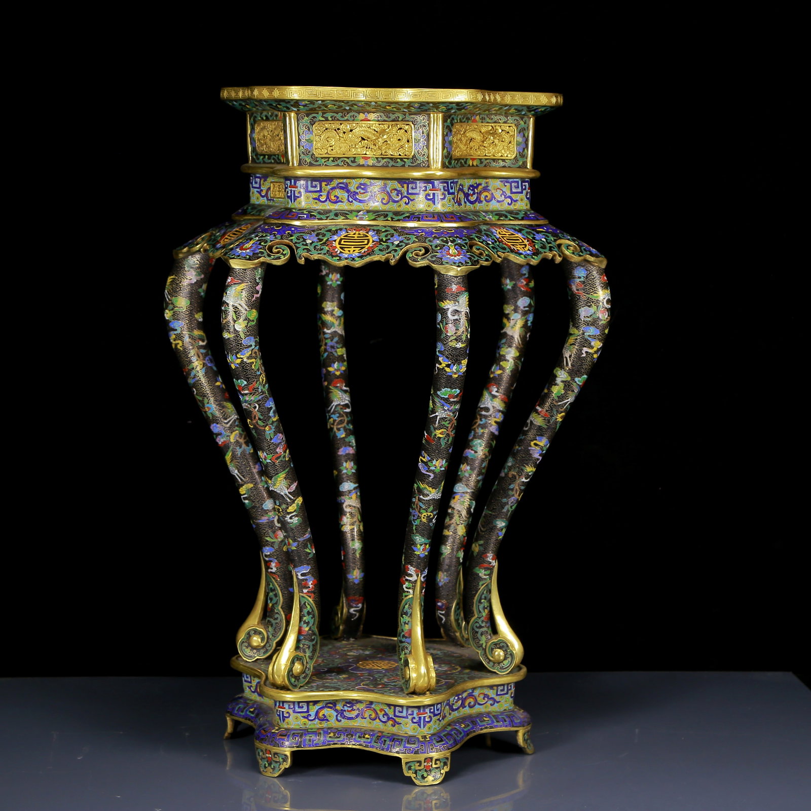 A Pair of Huge Cloisonne Auspicious Cloud and Crane Pattern Stools - 7