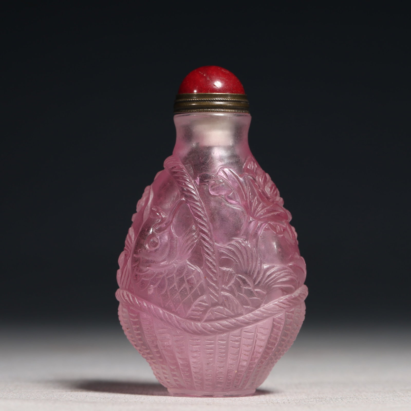 An Exquisite Crystal Lotus and Fish Pattern Porcelain Snuff Bottle: An Exquisite Crystal Lotus and Fish Pattern Porcelain Snuff Bottle,Qing Dynasty,China,Tongzhi Four-character Mark,Size:1.8inx1inx3in