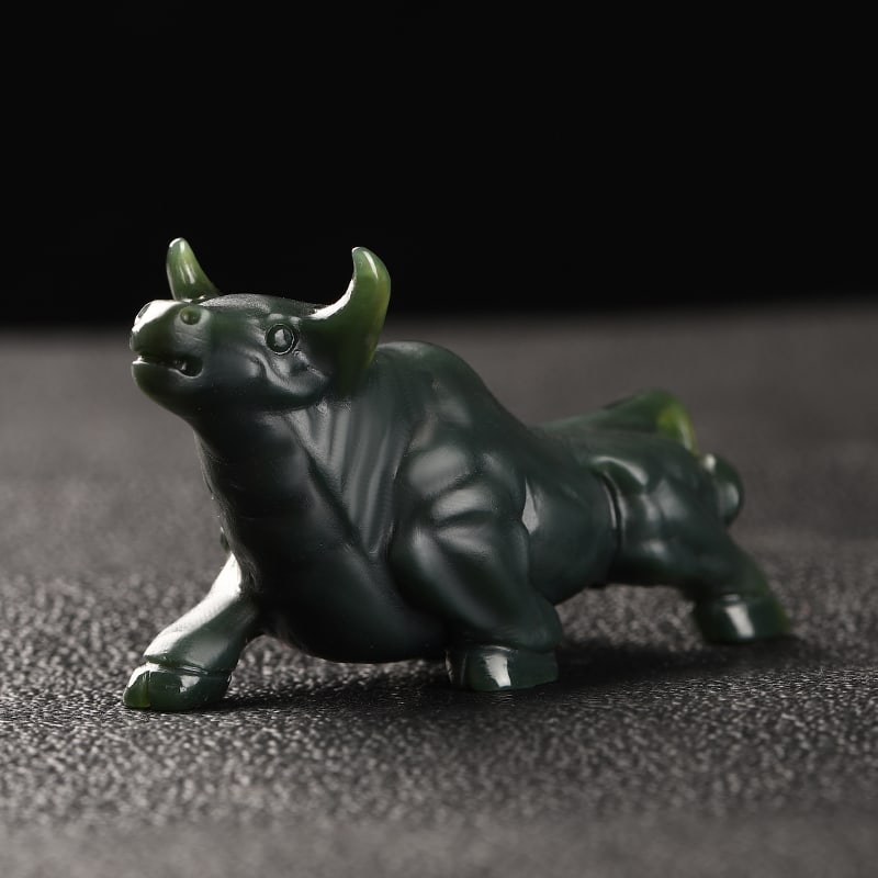 An Exquisite Cyan jade Buffalo Ornament: An Exquisite Cyan jade Buffalo Ornament,Size:2.8inx1inx1.5in 青玉牛摆件
