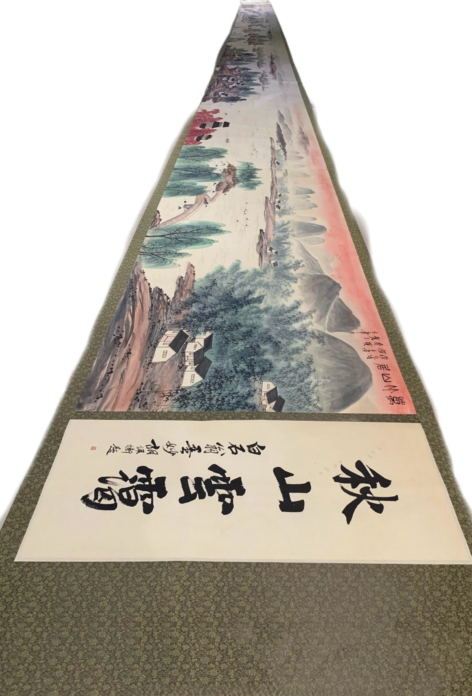 A Chinese Hand Scroll Ink Painting of Landscape on Paper: A Chinese Hand Scroll Ink Painting of Landscape on Paper,Qi Baishi,Size:1574.8in 一幅中国水墨山水画手卷,齐白石