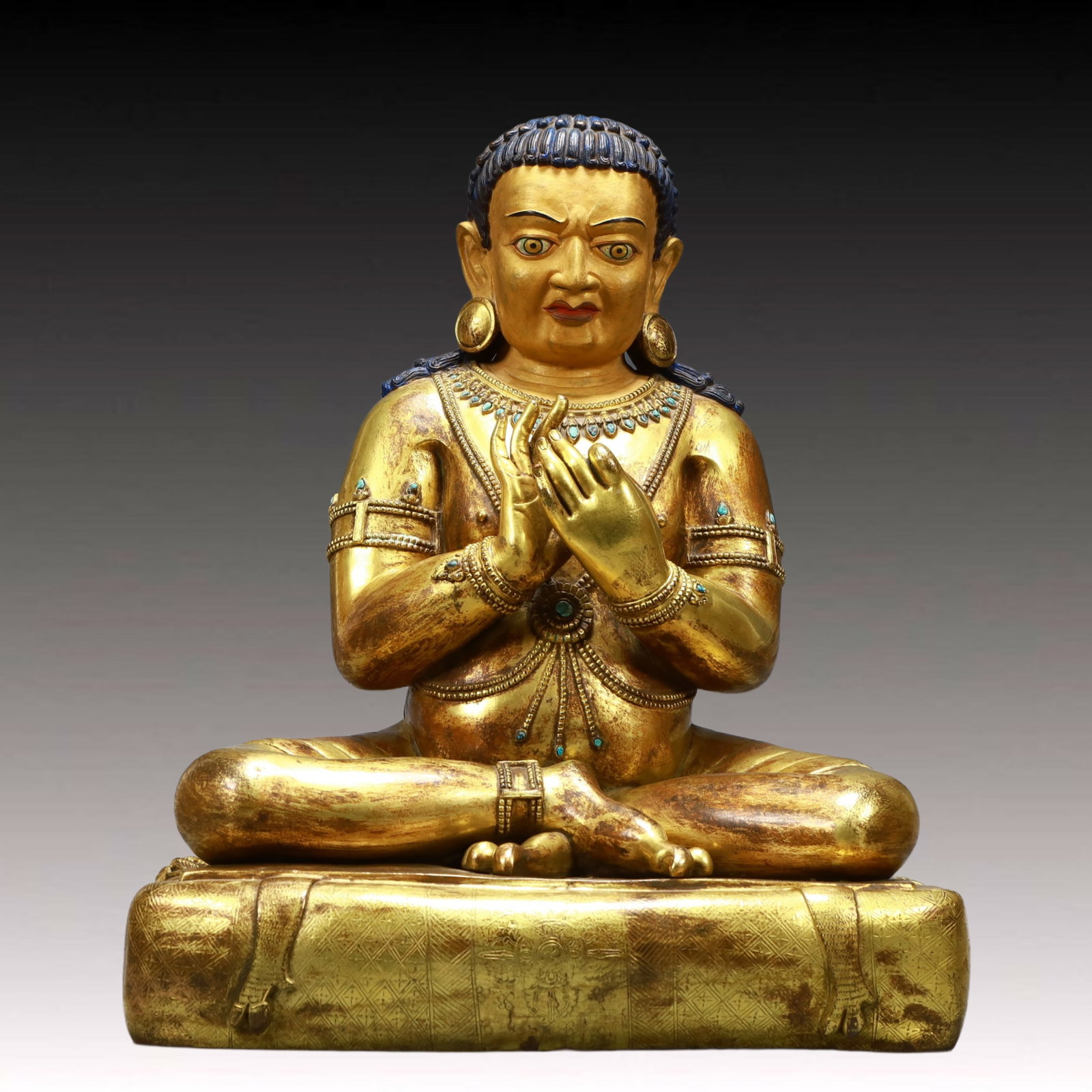 A Solemn Gilt Bronze Statue of Guru,Inlaid Turquoise (1 of 10)