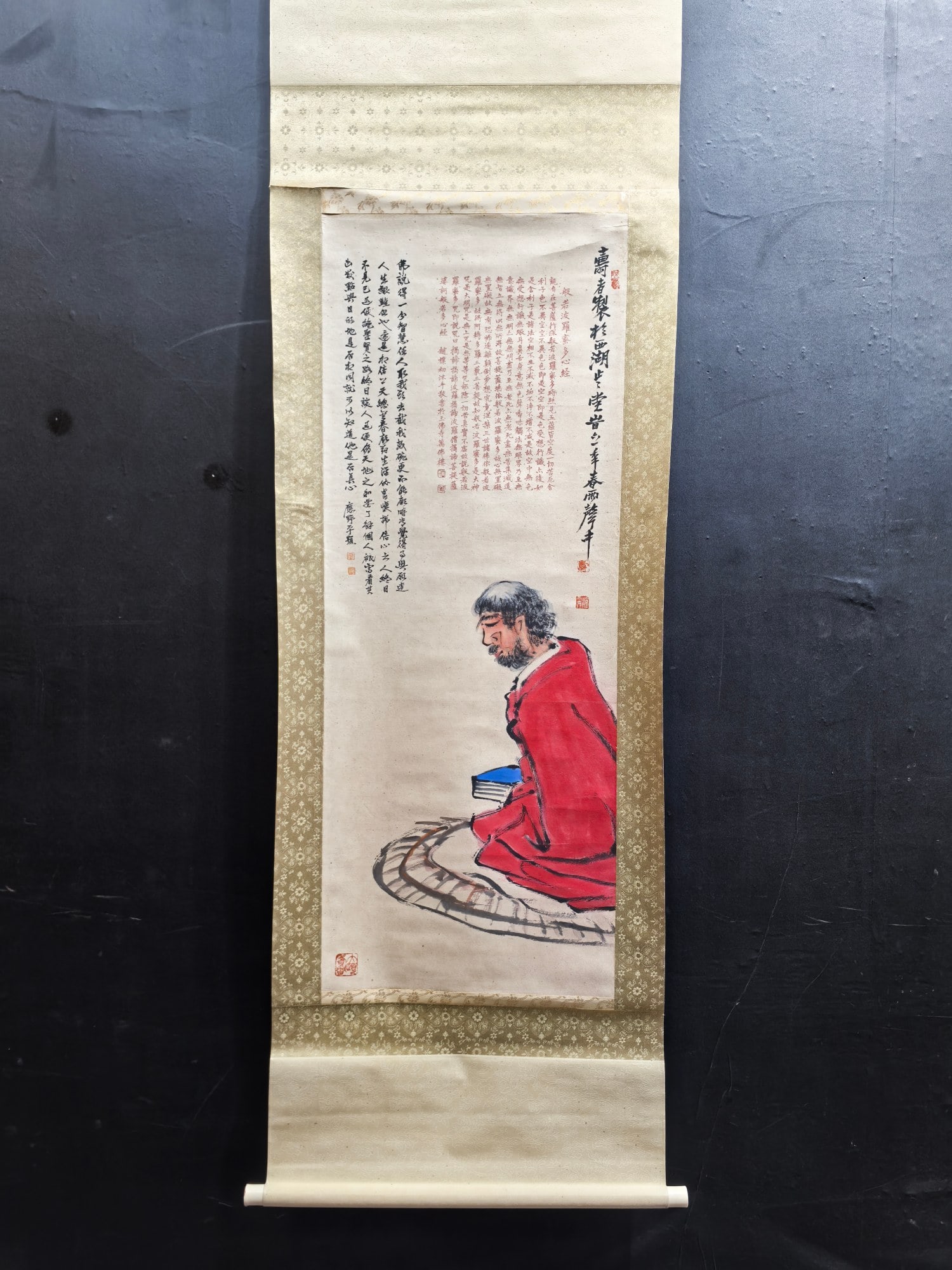 A Chinese Vertical Scroll Ink Painting of Figure on Paper,Pan Tianshou: A Chinese Vertical Scroll Ink Painting of Figure on Paper,Pan Tianshou,Size:15.7inx40.7in