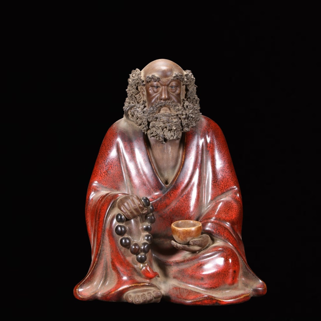 A Solemn Shiwan yao Statue of Dharma: A Solemn Shiwan yao Statue of Dharma,the Republic of China,With Mark,Size:6.3inx5.5inx8.7in 石湾窑达摩像,中国民国时期,带&#