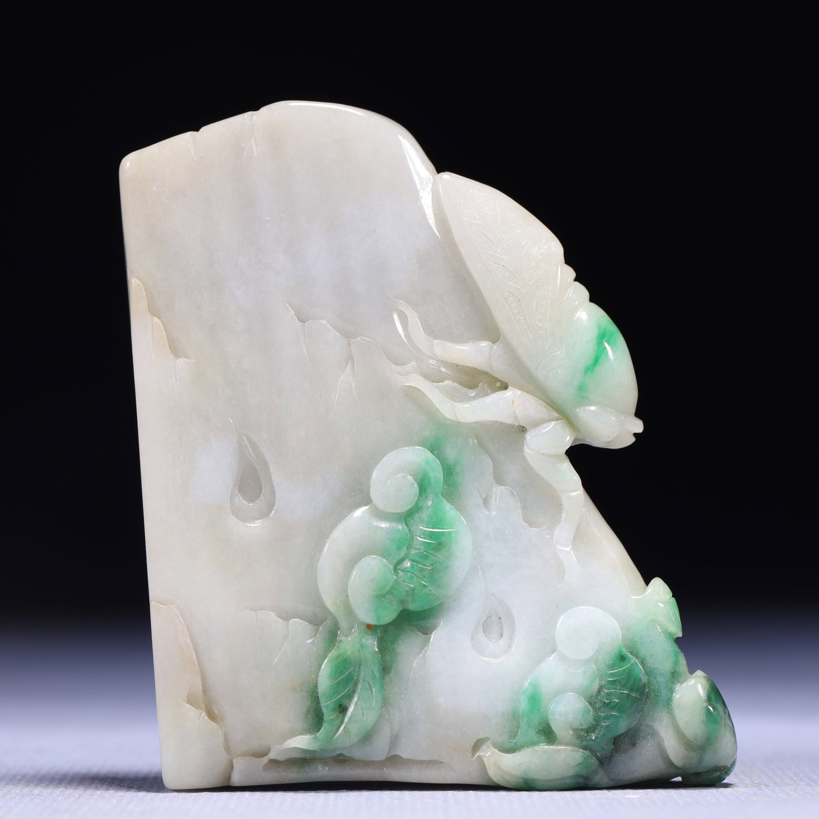 An Exquisite Jadeite Cicada Pattern Ornament: An Exquisite Jadeite Cicada Pattern Ornament,Qing Dynasty,China,Size:2.4inx0.4inx2.8in,Weight:102g 翡翠蝉纹摆件,中国清代