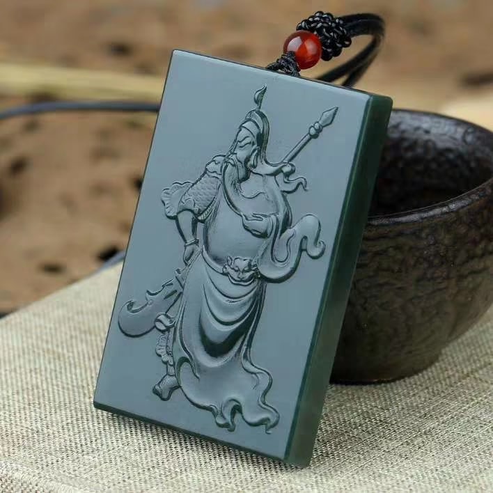 An Exquisite Cyan jade Statue of Guangong Pendant: An Exquisite Cyan jade Statue of Guangong Pendant 青玉关公像挂件