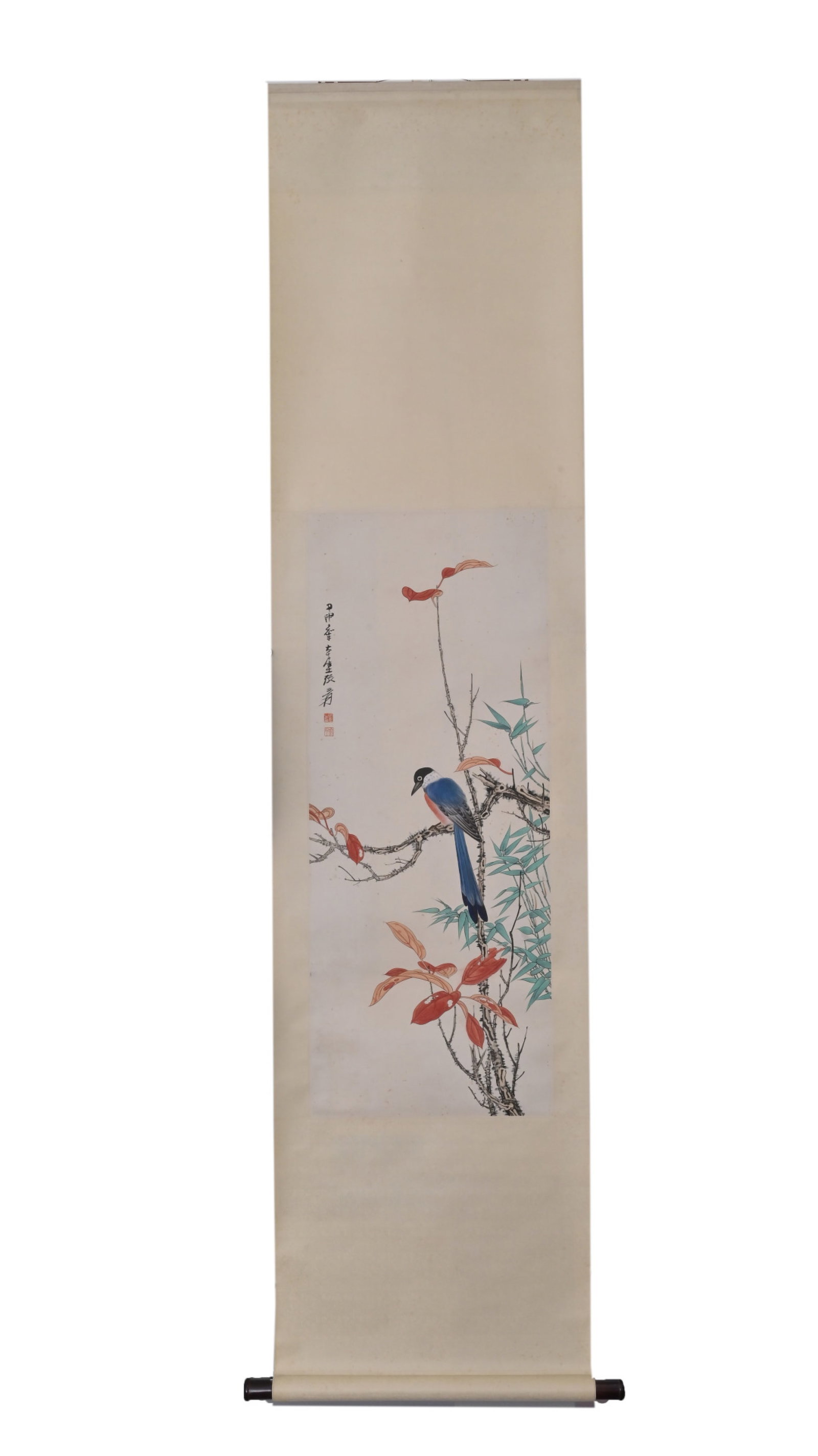 A Chinese Vertical Scroll Ink Painting of Flower and Bird on Paper: A Chinese Vertical Scroll Ink Painting of Flower and Bird on Paper,Zhang Daqian,Size:39inx15.4in 一幅中国水墨花鸟画立轴,张࣪