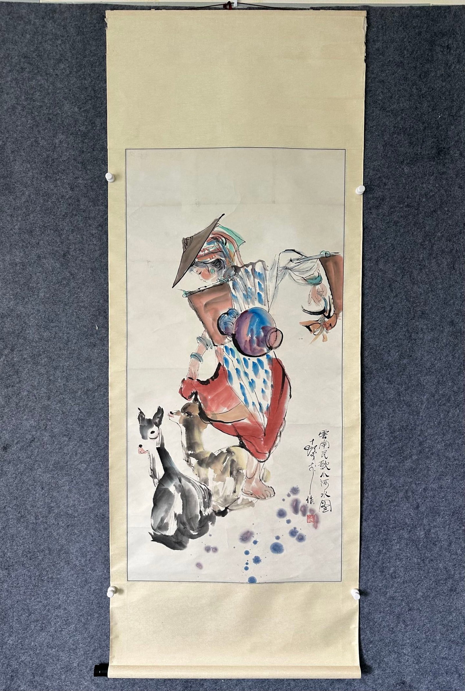 A Chinese Vertical Scroll Ink Painting of Character and Story on Paper: A Chinese Vertical Scroll Ink Painting of Character and Story on Paper,Cheng Shifa,Size:27.2inx53.9in