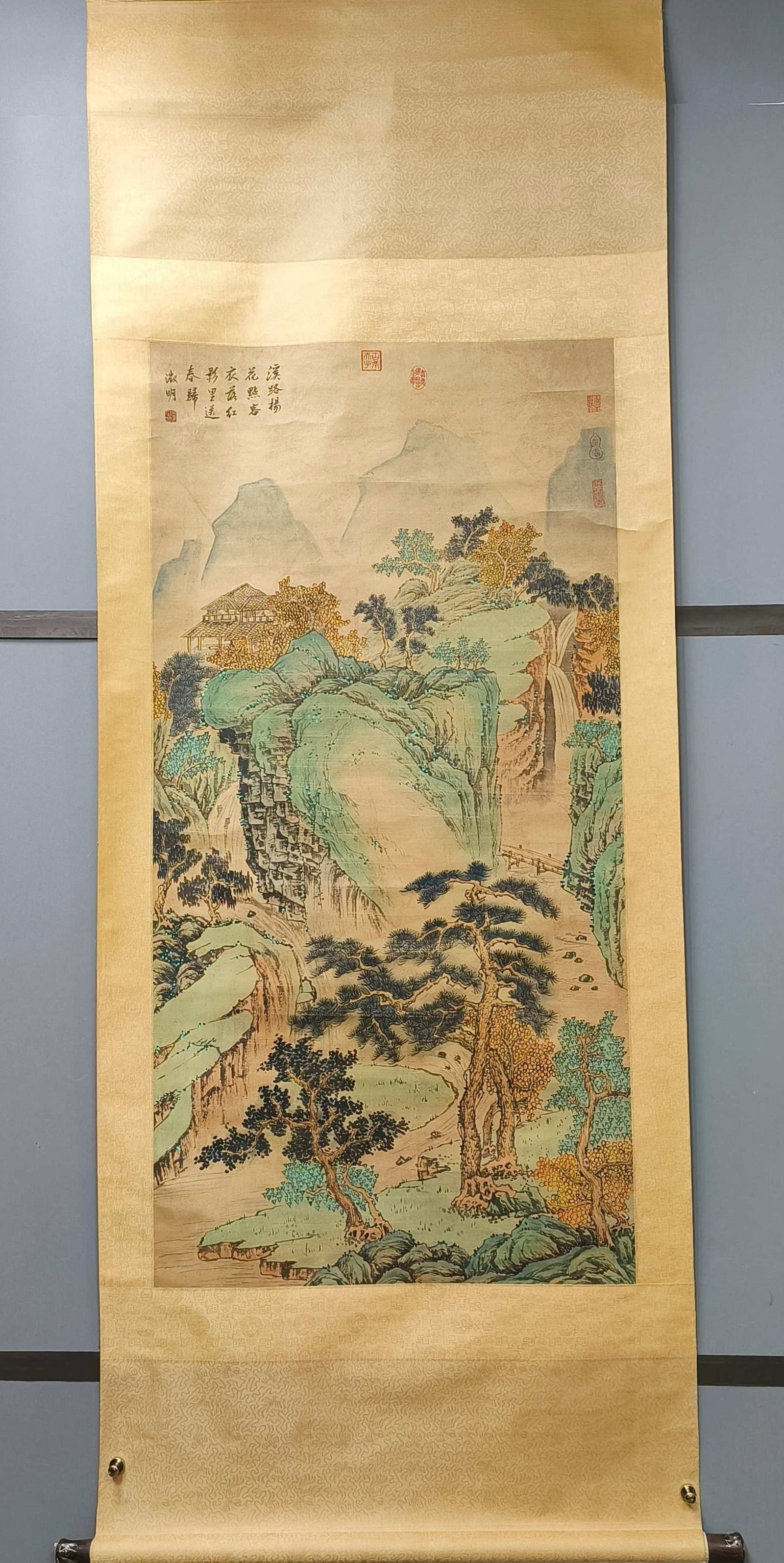 A Chinese Vertical Scroll Ink Painting of Landscape on Paper: A Chinese Vertical Scroll Ink Painting of Landscape on Paper,Wen Zhengming 一幅中国水墨山水画立轴,文征明