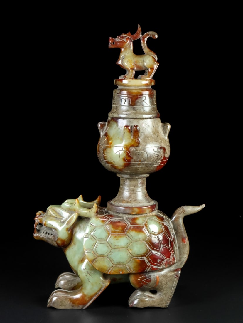 An Exquisite White Jade Dragon and Turtle Censer: An Exquisite White Jade Dragon and Turtle Censer,Qing Dynasty,China,Size:5.9inx2.8inx10.2in,Weight:1609g 白玉龙龟香炉,中国清代