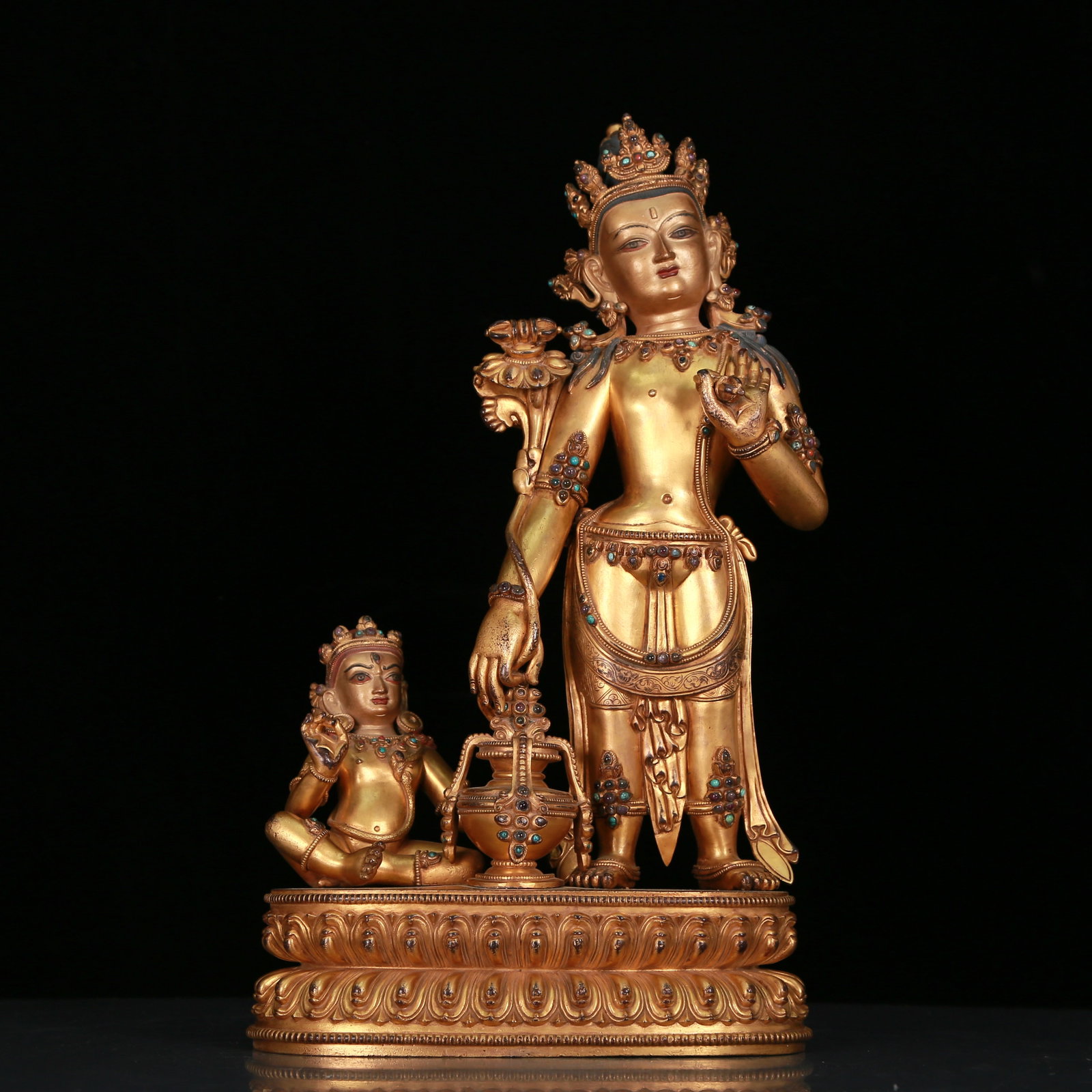 A Fabulous Gilt-Bronze Gem-Inlaid Figure Of Tara: A Fabulous Gilt-Bronze Gem-Inlaid Figure Of Tara. Stood, body adorned with jewelry ornaments, topknot surmounted by a splendid diadem. Chinese Ming Dynasty. Yongle Six-Character Mark. Size:9.1inx5.1in