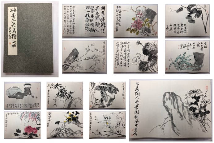 A Chinese Album Ink Painting of Flower on Paper: A Chinese Album Ink Painting of Flower on Paper,Mei Mosheng,Size:19.7inx27.6in 一本中国水墨花卉画册,梅墨生
