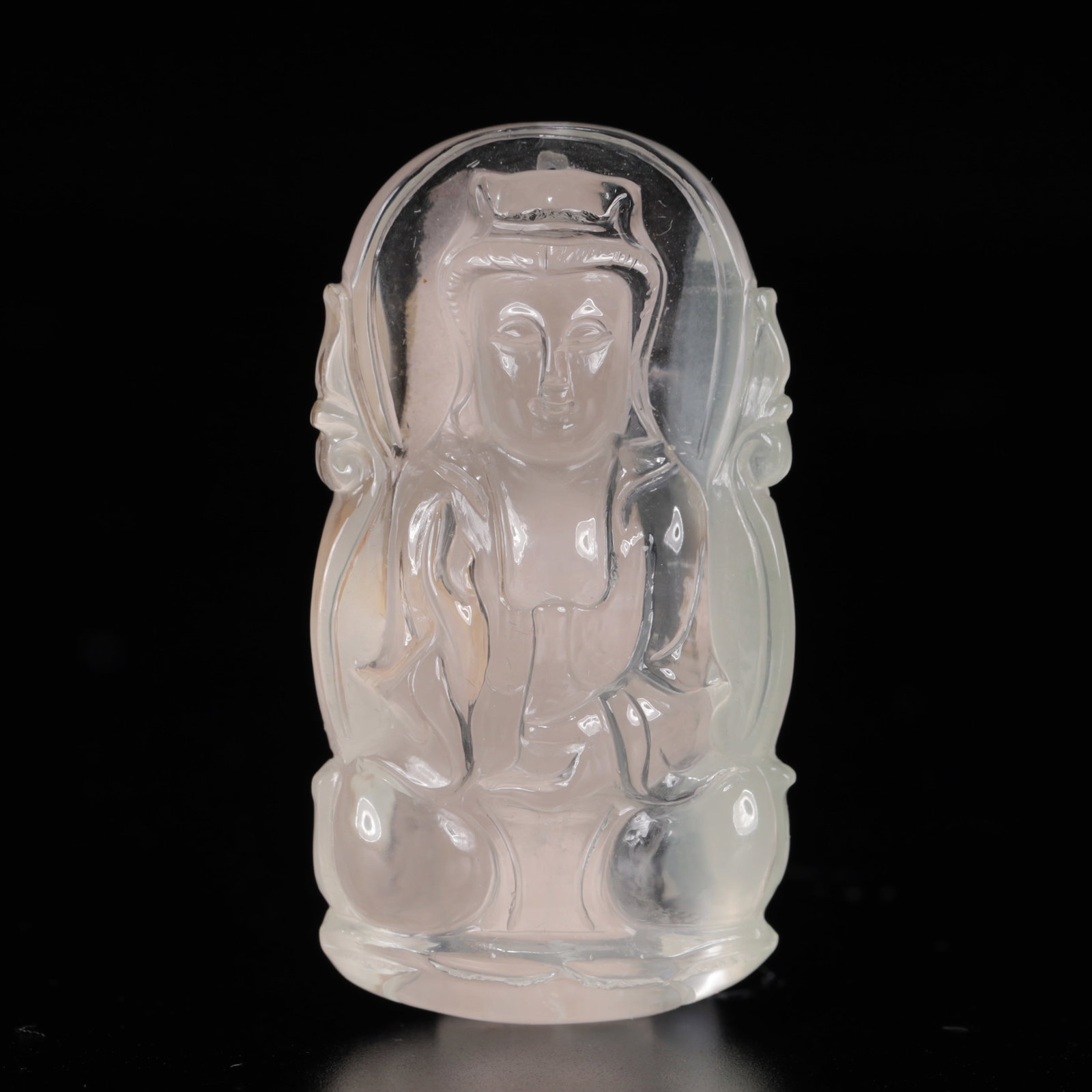 An Exquisite Crystal Statue of Avalokitesvara Pendant: An Exquisite Crystal Statue of Avalokitesvara Pendant,Size:1.4inx0.6inx2in,Weight:46g 水晶观音挂件