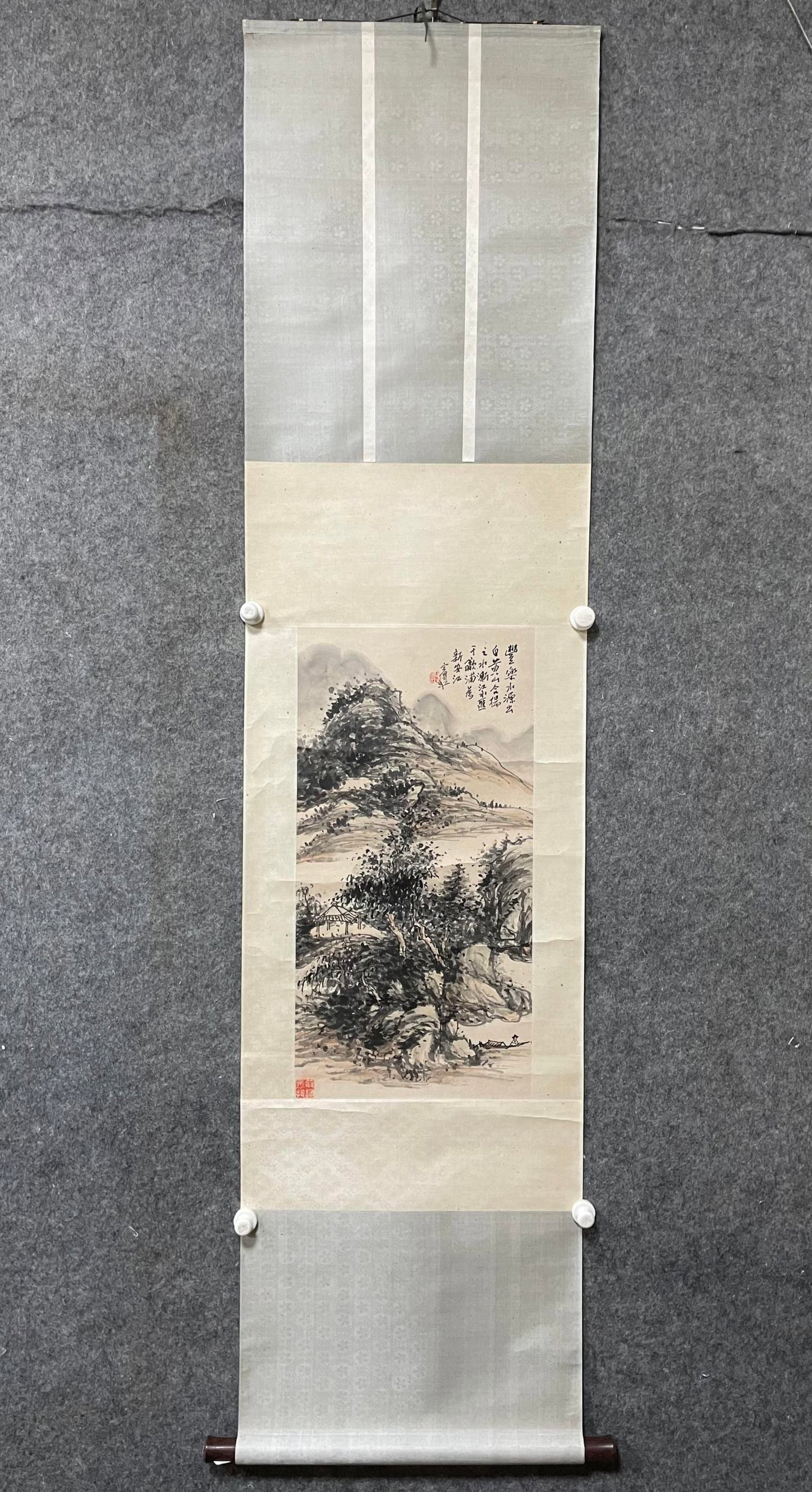 A Chinese Vertical Scroll Ink Painting of Landscape on Paper: A Chinese Vertical Scroll Ink Painting of Landscape on Paper,Huang Binhong,Size:13.4inx26.6in