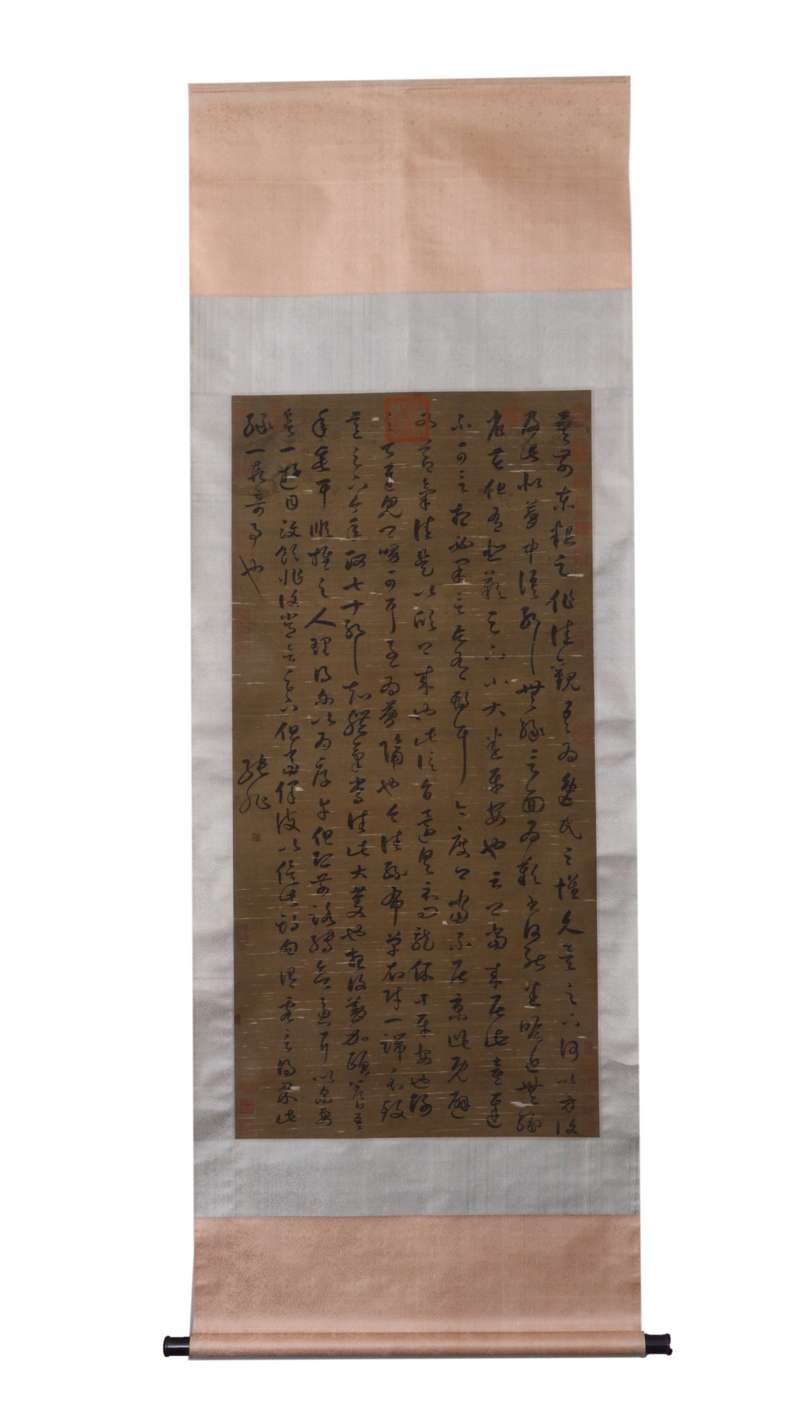 A Chinese Vertical Scroll Ink Calligraphy on Silk: A Chinese Vertical Scroll Ink Calligraphy on Silk,Zhang Xu,Size:25.2inx52in 一幅中国水墨绢本书法立轴,张旭