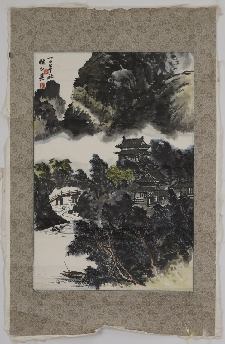 A Chinese Ink Painting of Landscape on Paper (1 of 8)