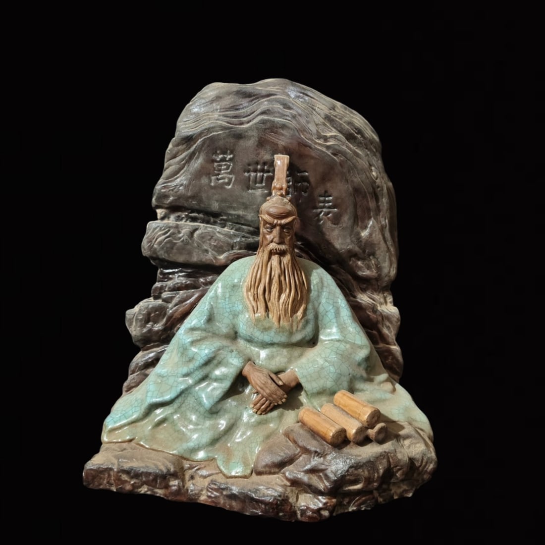 A Rare Shiwan yao Figure Ornament: A Rare Shiwan yao Figure Ornament,the Republic of China,With Mark,Size:11.8inx8.7inx13.4in 石湾窑人物摆件,中国民国时期,