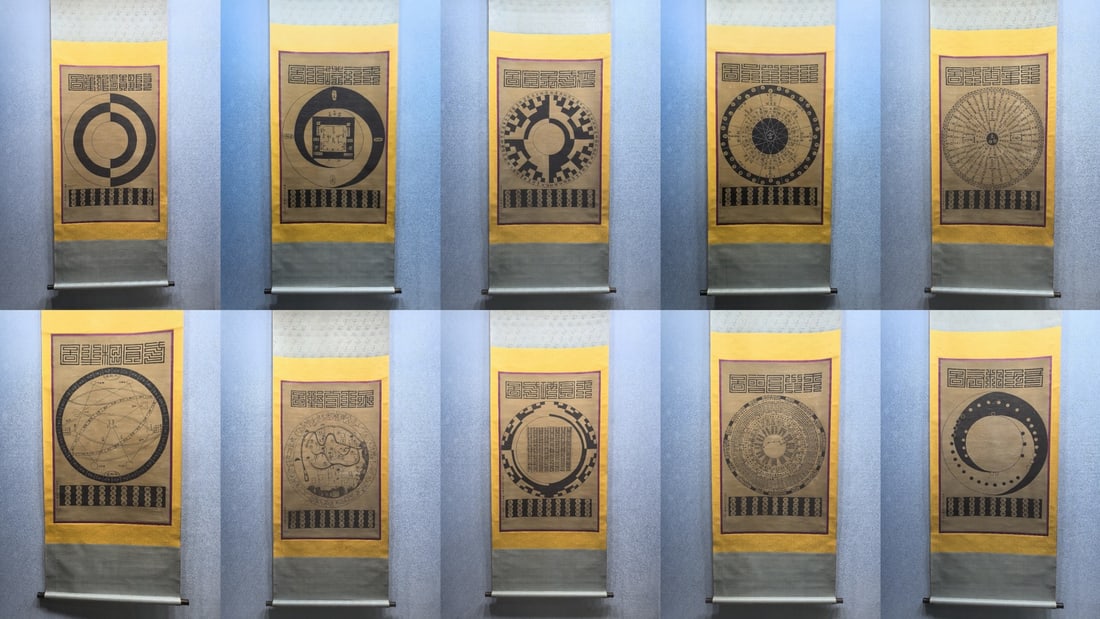 A Set of Chinese Vertical Scroll Ink Painting of Astronomical Chart on Paper,Wang Yangming: A Set of Chinese Vertical Scroll Ink Painting of Astronomical Chart on Paper,Wang Yangming,Size:(Without frame)25.6inx40.9in*10