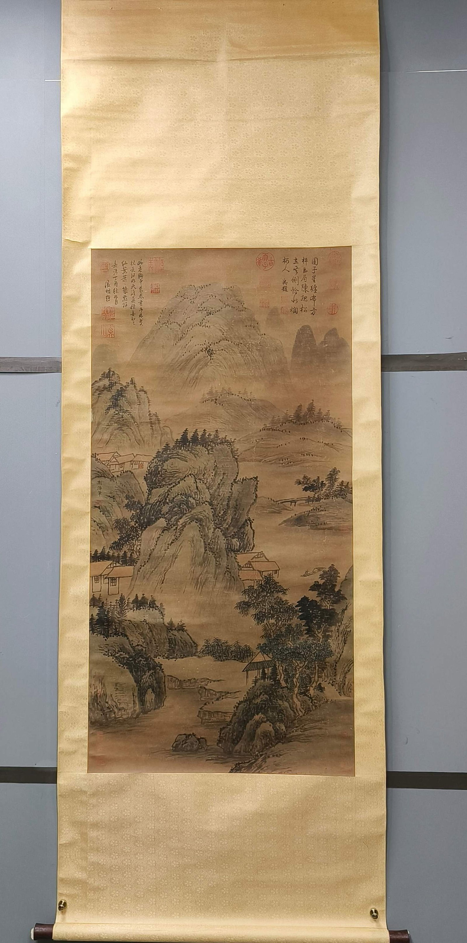 A Chinese Vertical Scroll Ink Painting of Landscape on Paper (1 of 11)