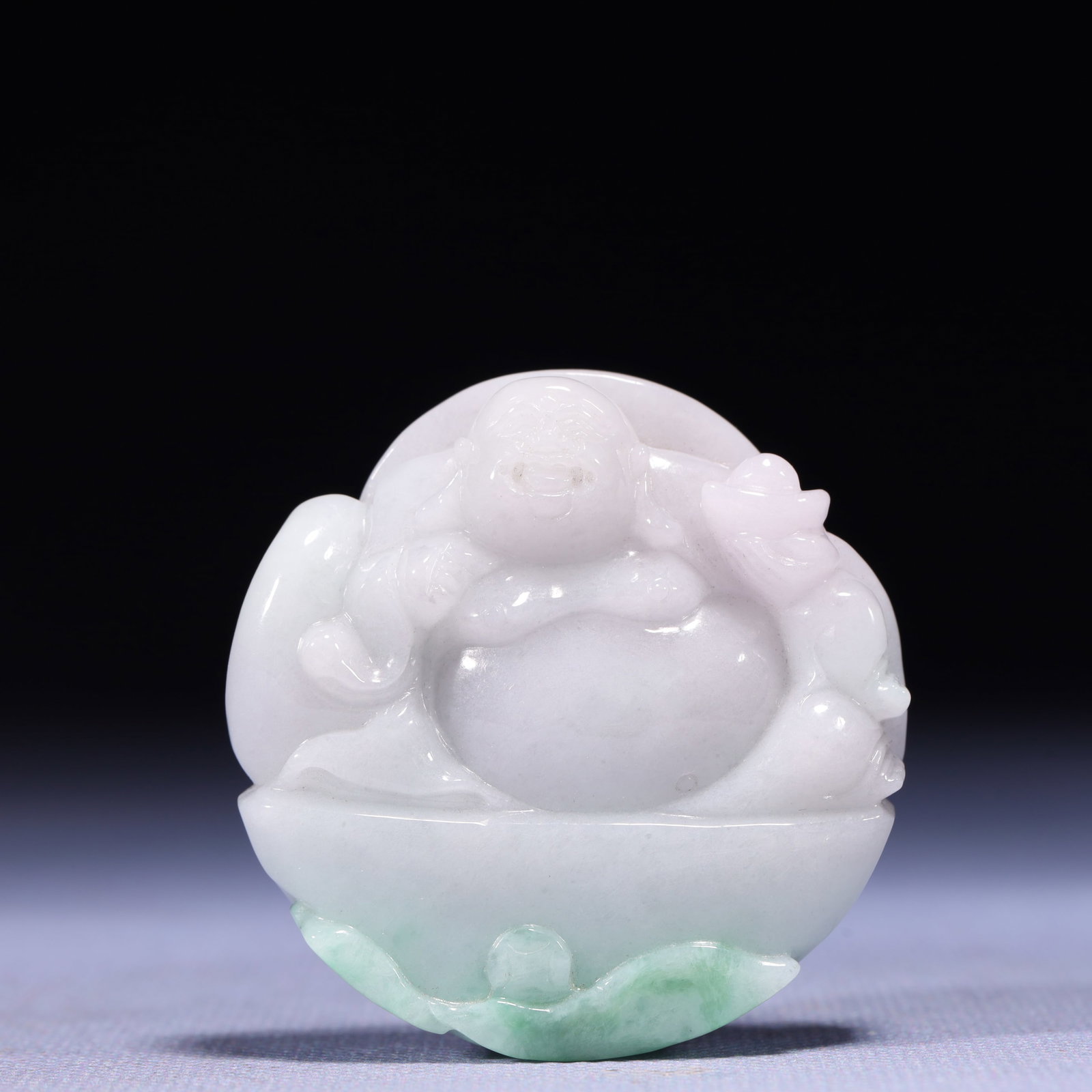 An Exquisite Jadeite Statue of Maitreya Buddha Pendant: An Exquisite Jadeite Statue of Maitreya Buddha Pendant,Qing Dynasty,China,Size:2inx0.5inx2.2in,Weight:82g