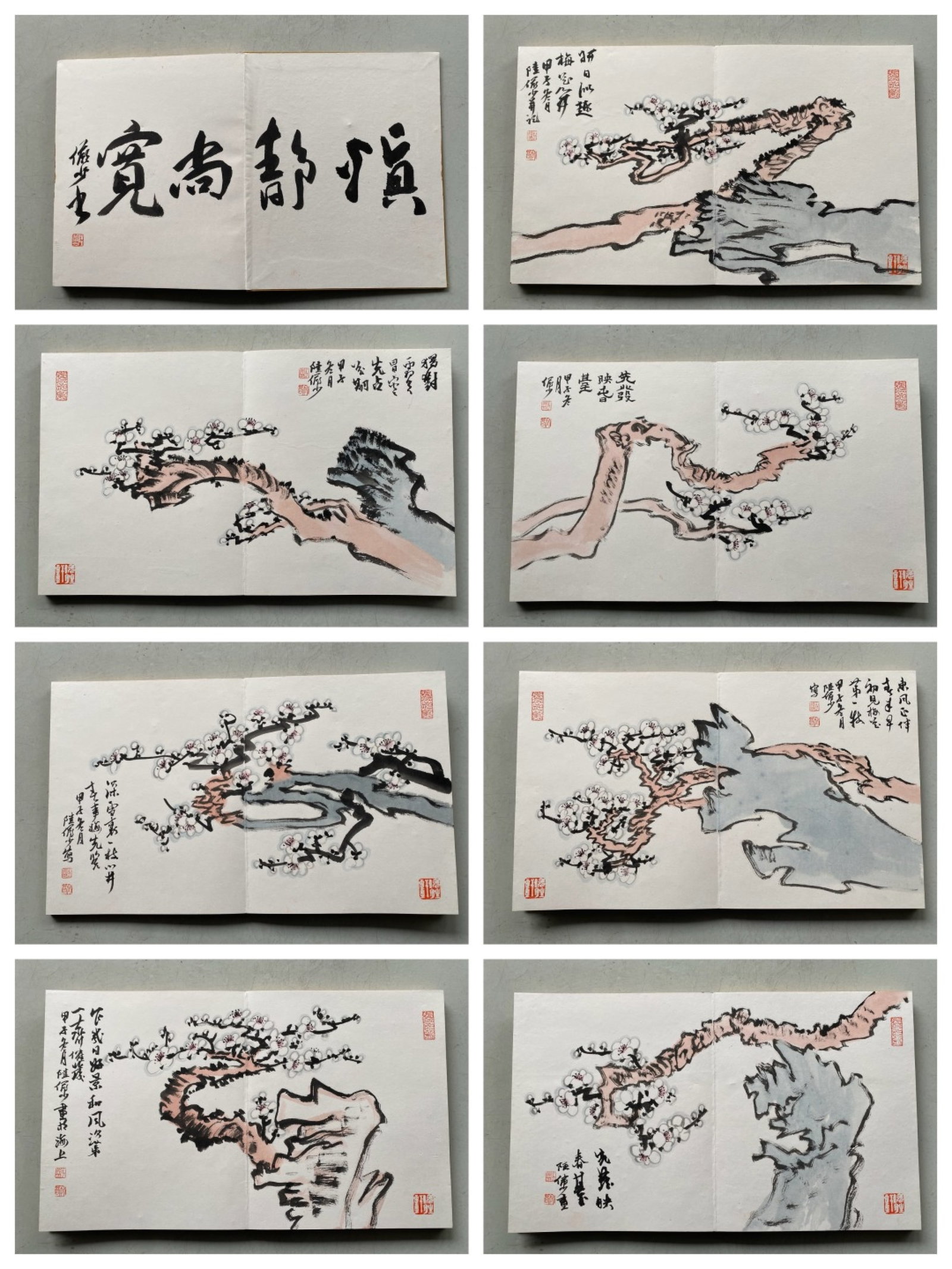 A Chinese Album Ink Painting of Flower on Paper: A Chinese Album Ink Painting of Flower on Paper,Lu Yanshao,Size:12.6inx21.7inx3.5in 一本中国水墨花卉画册,陆严少