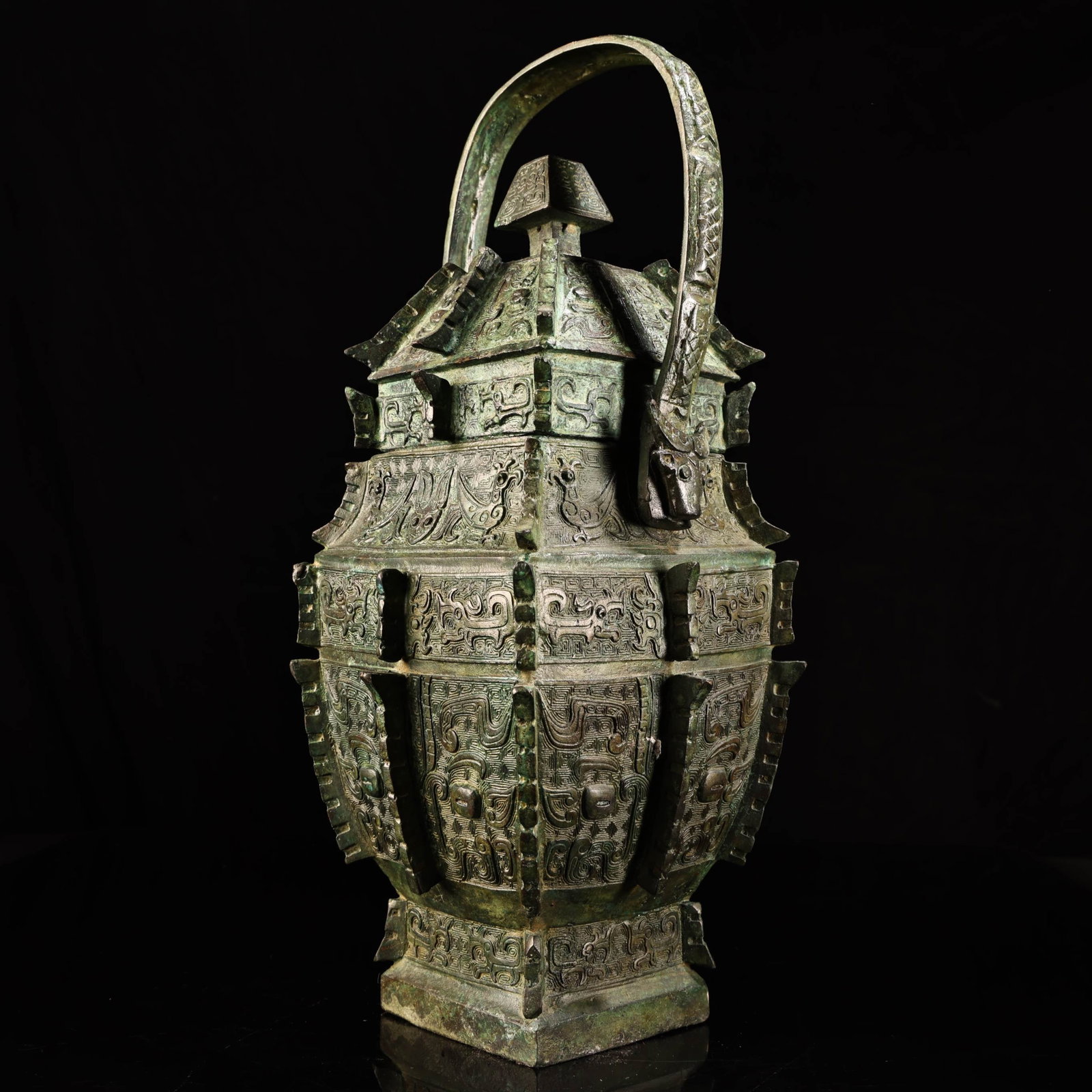 An Exquisite Bronze Beast-Face Pattern Loop-Handled Pot - 2