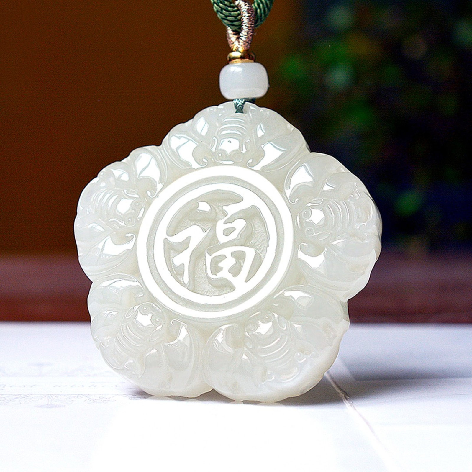 An Exquisite White Jade Fu-Character Pattern Pendant: An Exquisite White Jade Fu-Character Pattern Pendant,Size:2inx2in 白玉福字纹挂件