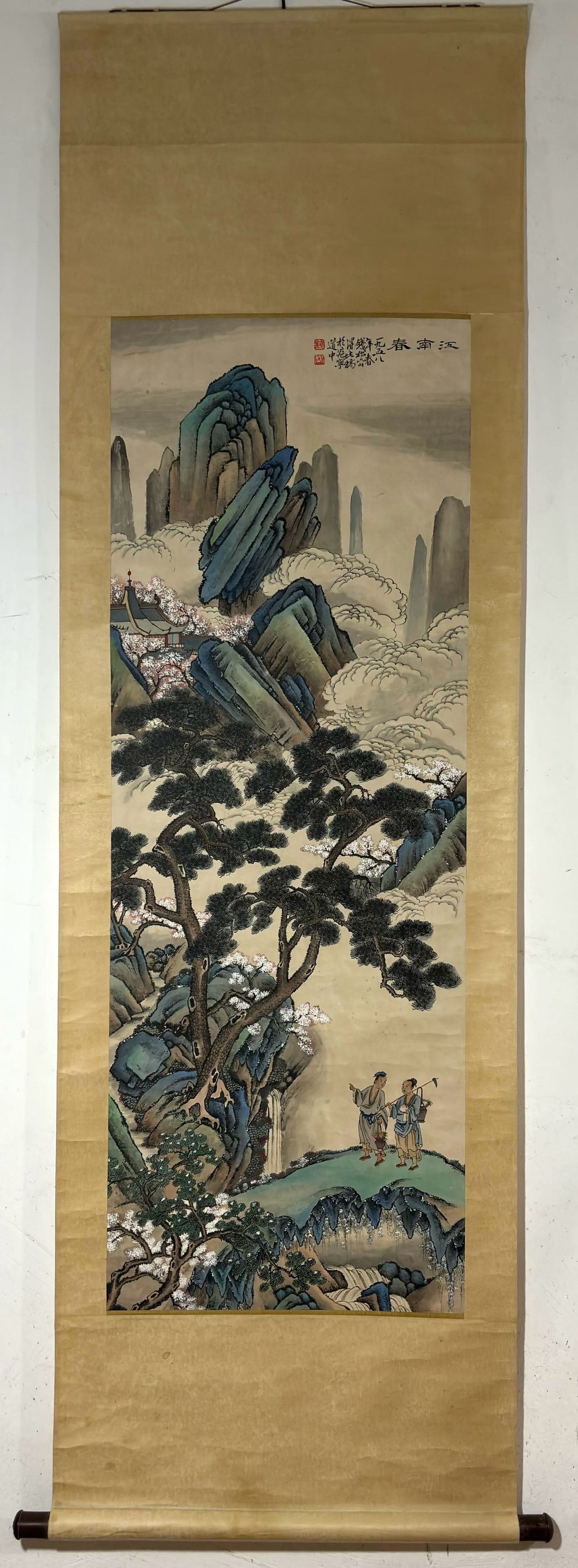 A Chinese Vertical Scroll Ink Painting of Landscape and Figure on Paper,Qian Songyan: A Chinese Vertical Scroll Ink Painting of Landscape and Figure on Paper,Qian Songyan,Size:(Without