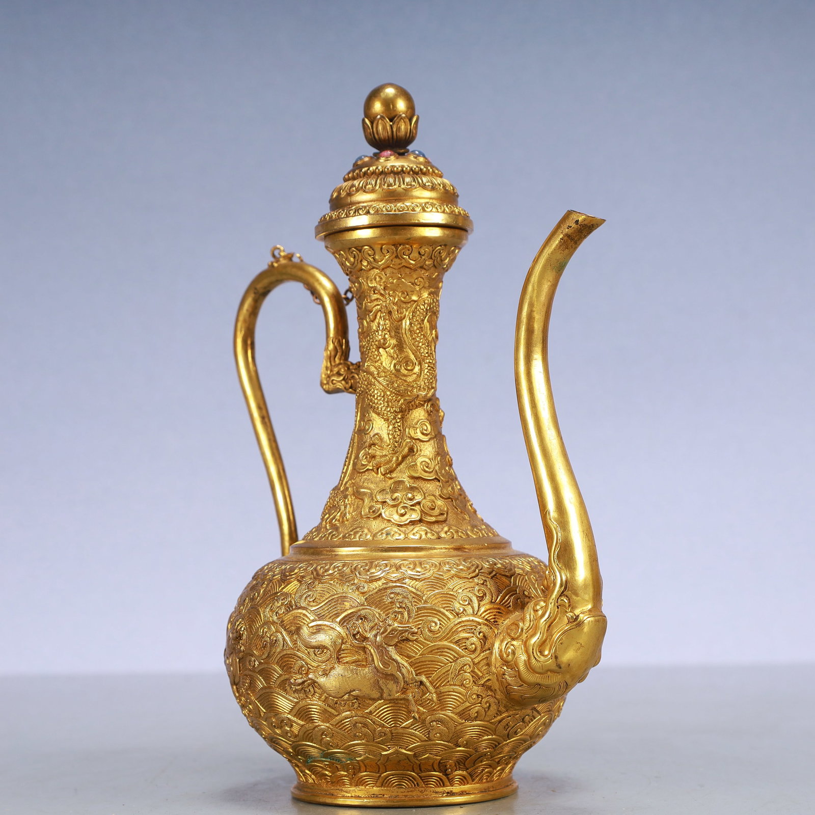A Exquisite Gilt Bronze Dragon Pattern Seawater Pattern Auspicious Beast Pattern Ewer - 4