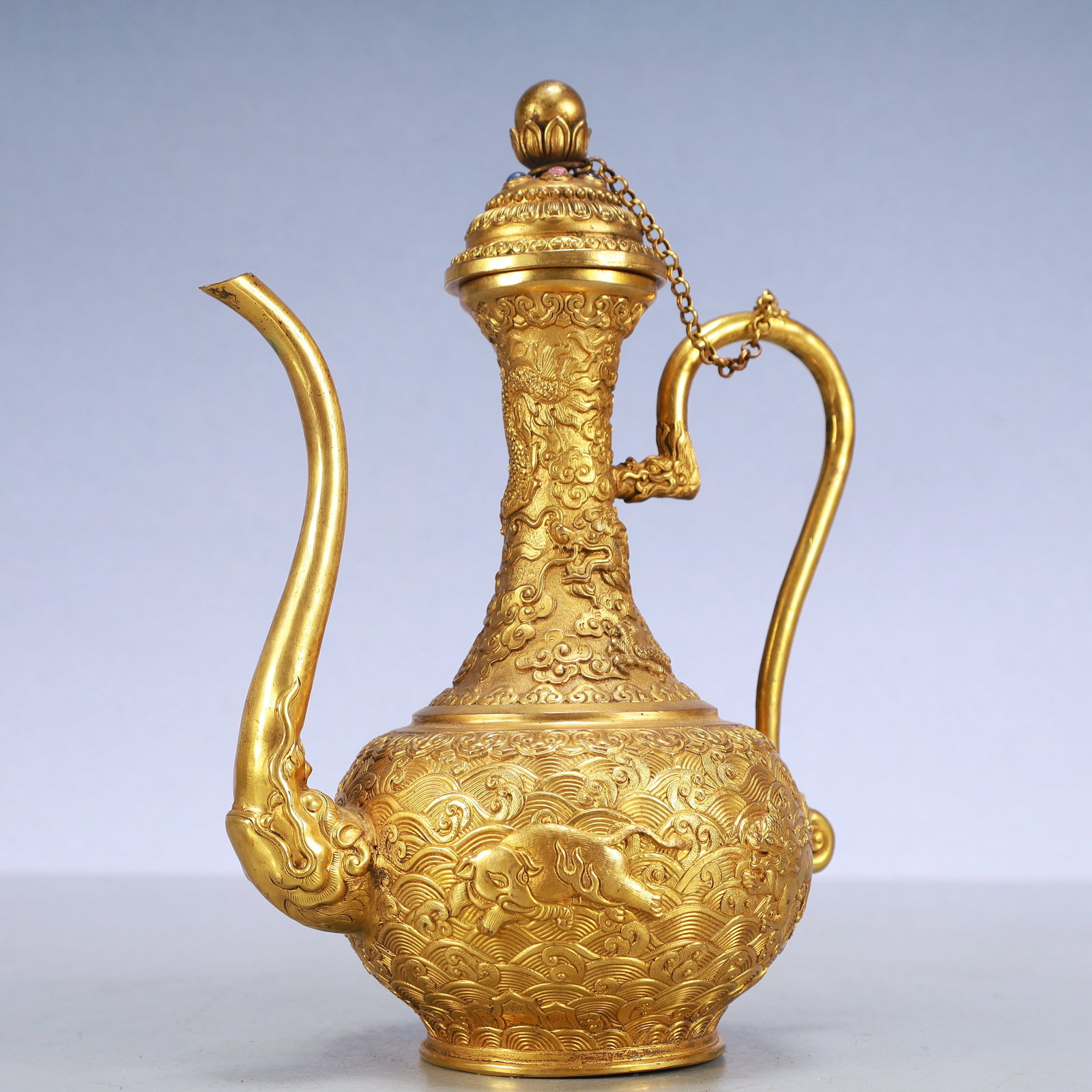 A Exquisite Gilt Bronze Dragon Pattern Seawater Pattern Auspicious Beast Pattern Ewer - 5