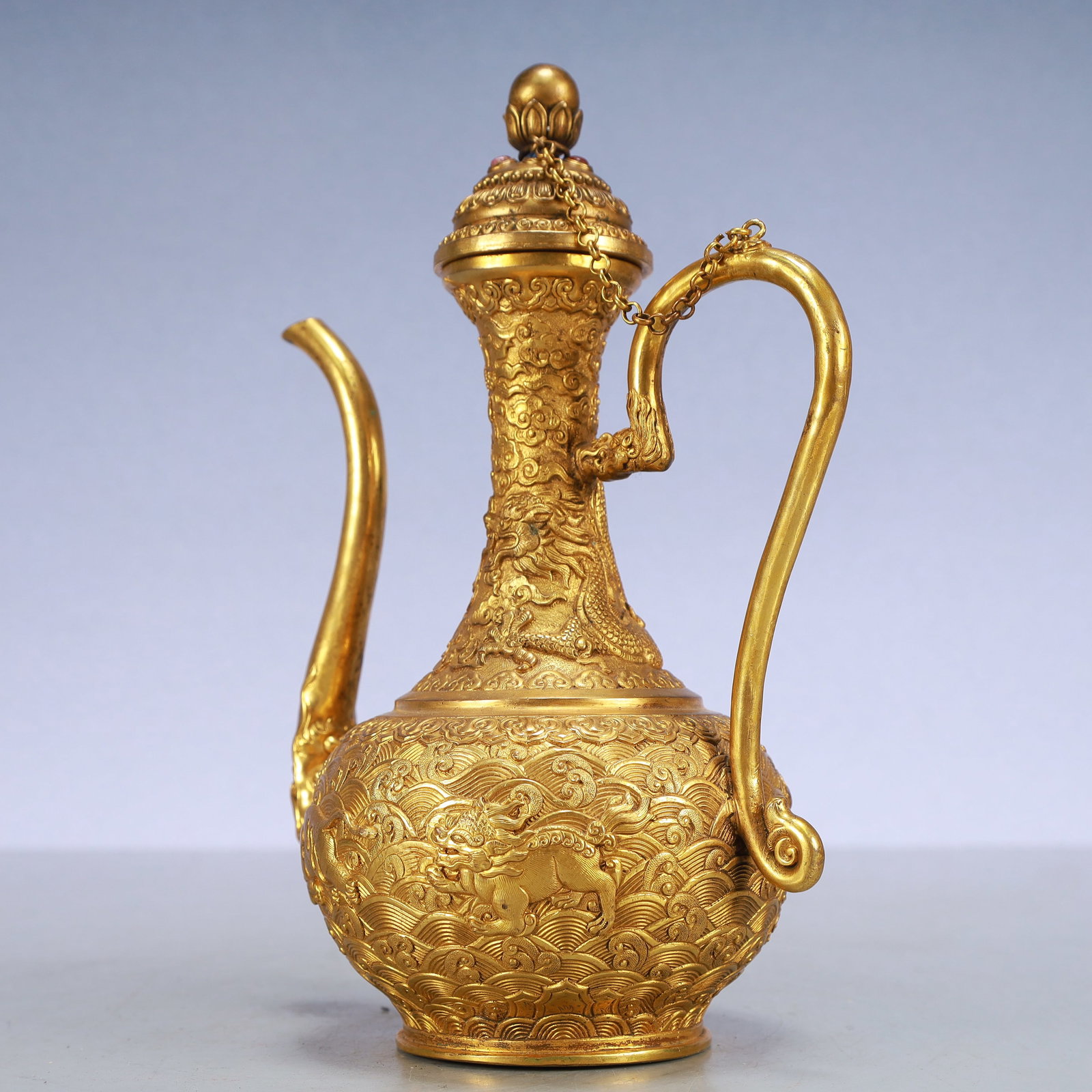 A Exquisite Gilt Bronze Dragon Pattern Seawater Pattern Auspicious Beast Pattern Ewer - 7