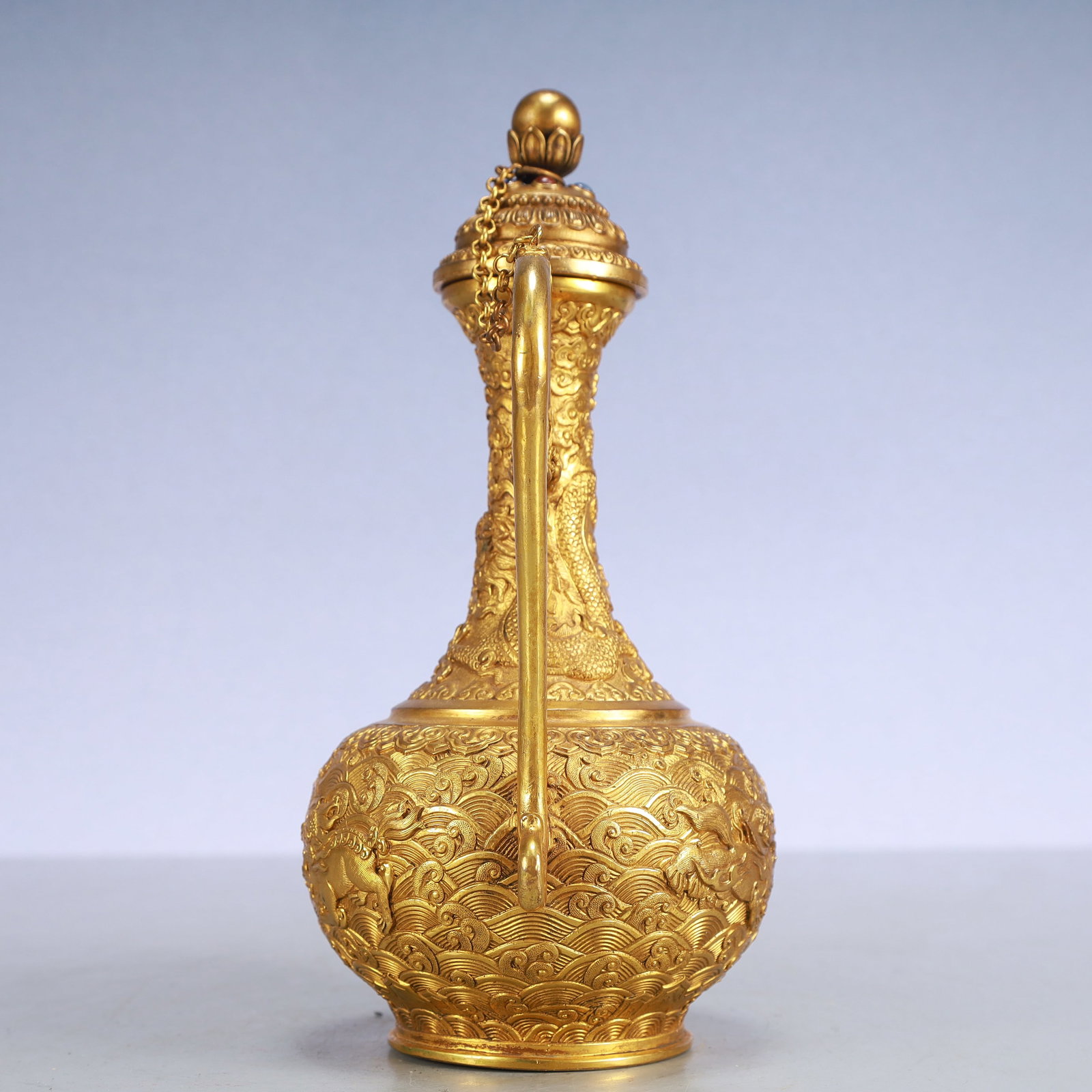 A Exquisite Gilt Bronze Dragon Pattern Seawater Pattern Auspicious Beast Pattern Ewer - 8