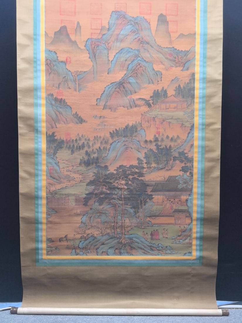 A Chinese Vertical Scroll Ink Painting of Landscape and Figure on Silk,Liu Yong: A Chinese Vertical Scroll Ink Painting of Landscape and Figure on Silk,Liu Yong,Size:(Without frame)40.6inx69.9in一幅中国水墨绢本山水人
