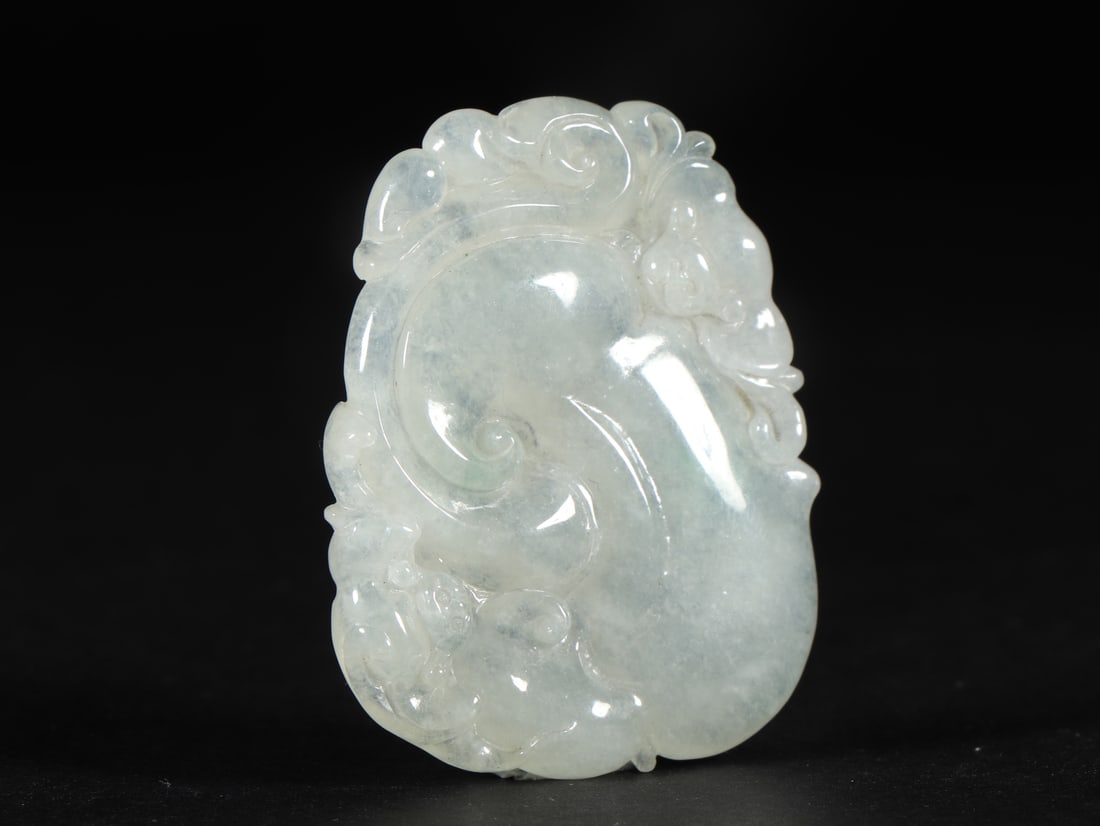 An Exquisite Jadeite Bats Pattern Ganoderma lucidum Pendant - 3